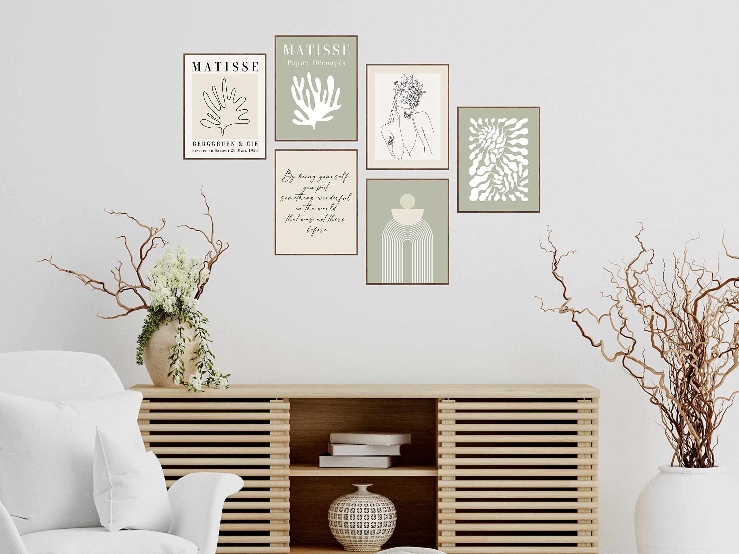Juju'S Vibes Sage Green Matisse Wall Art Prints Aesthetic Posters, That Girl Aesthetic Room Decor Neutral Sage Green And Beige O