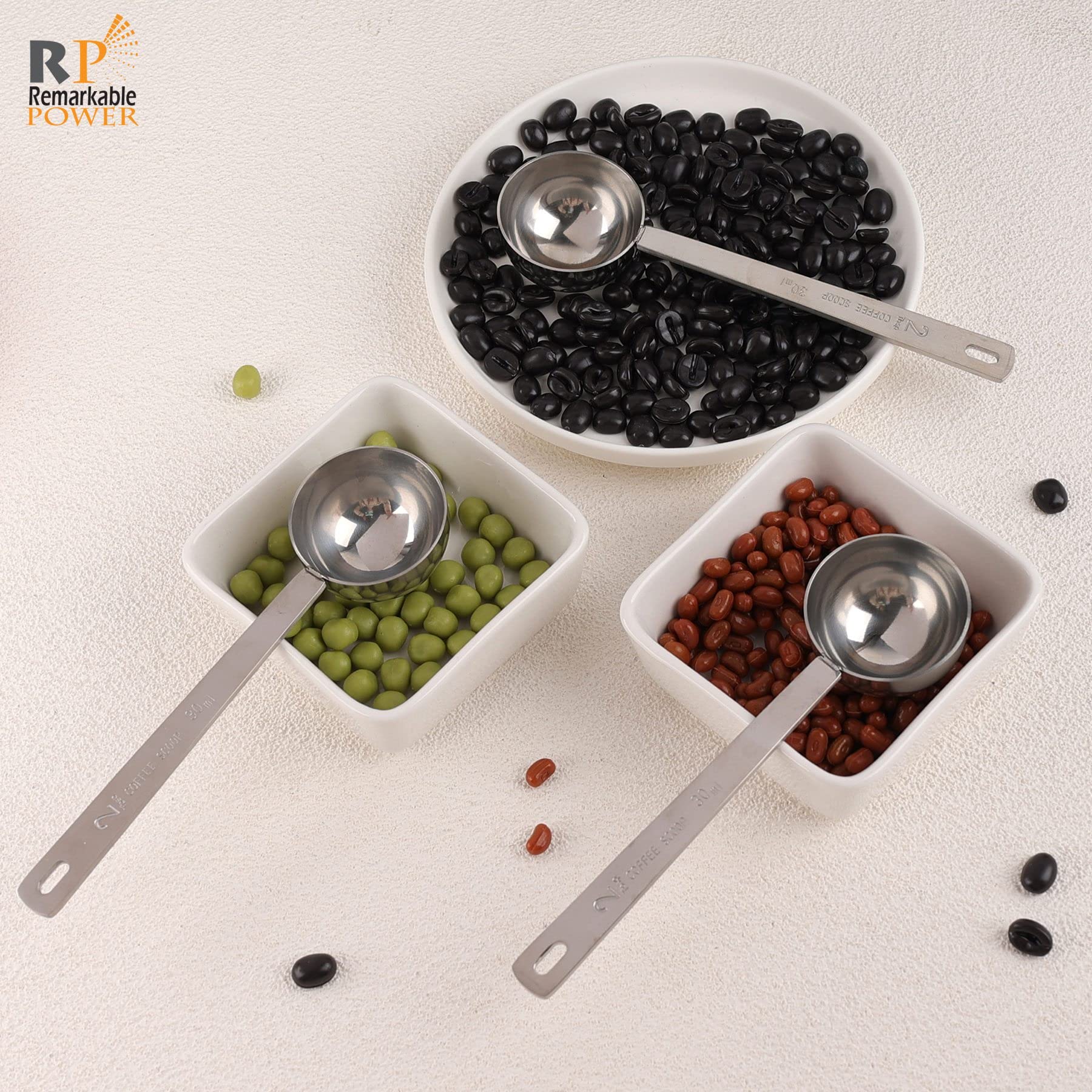 Rp Remarkable Power, 4 Pack 30 Ml Silver Stainless Steel Coffee Measuring Scoops With Long Handle 2 Tablespoon Long Handle Spoon