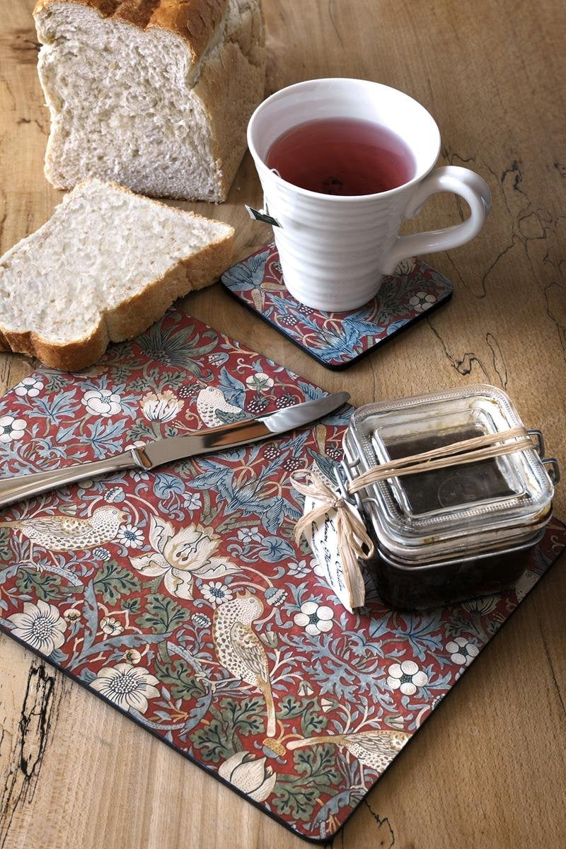 Pimpernel Strawberry Thief Wooden Placemats, Multi-Colour, Red, Small, Pack Of 6