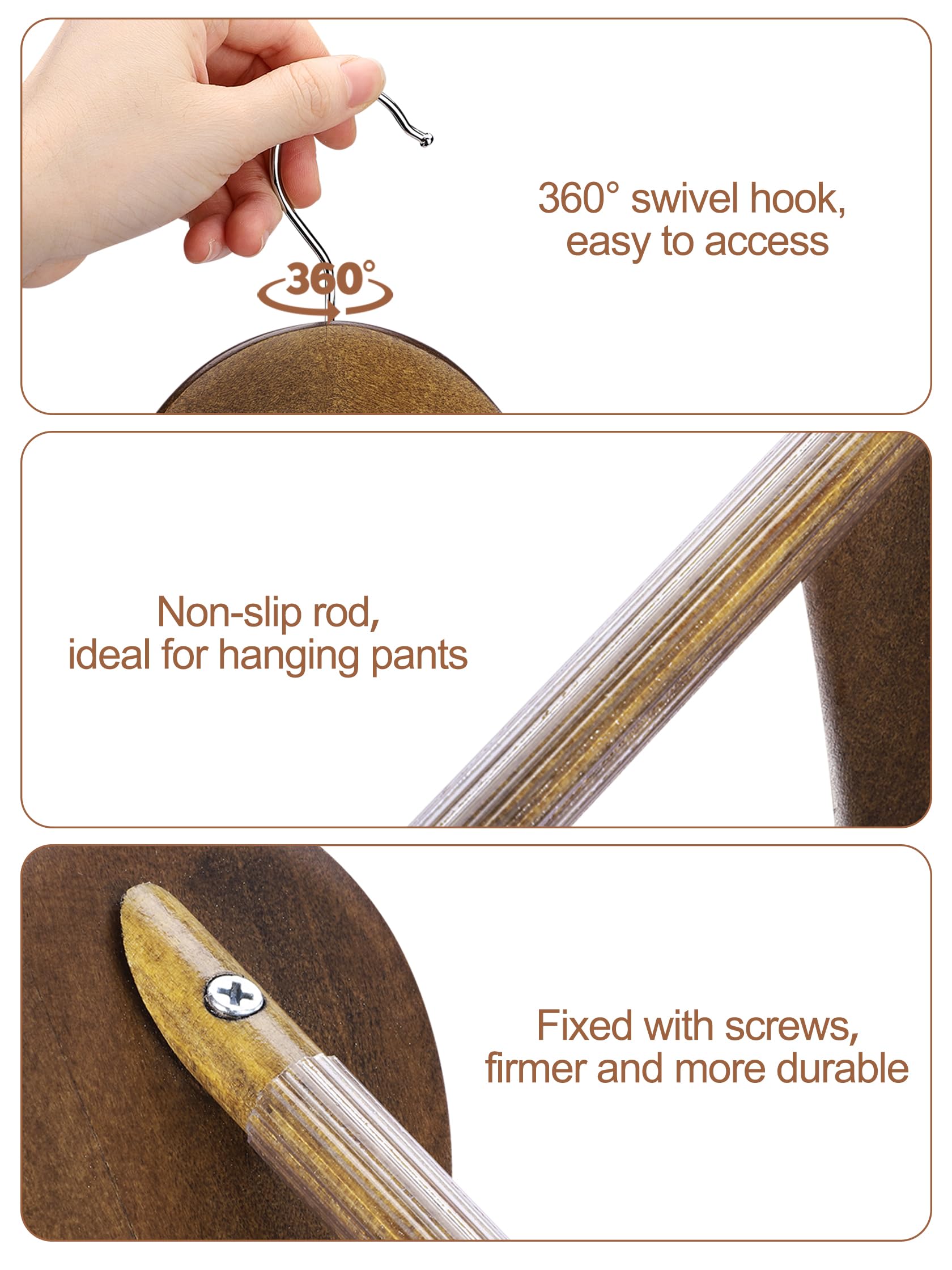 House Day Wide Shoulder Wooden Hangers 12 Pack, Wood Suit Hangers For Men With Non Slip Pants Bar, Smooth Finish Solid Wood Coat