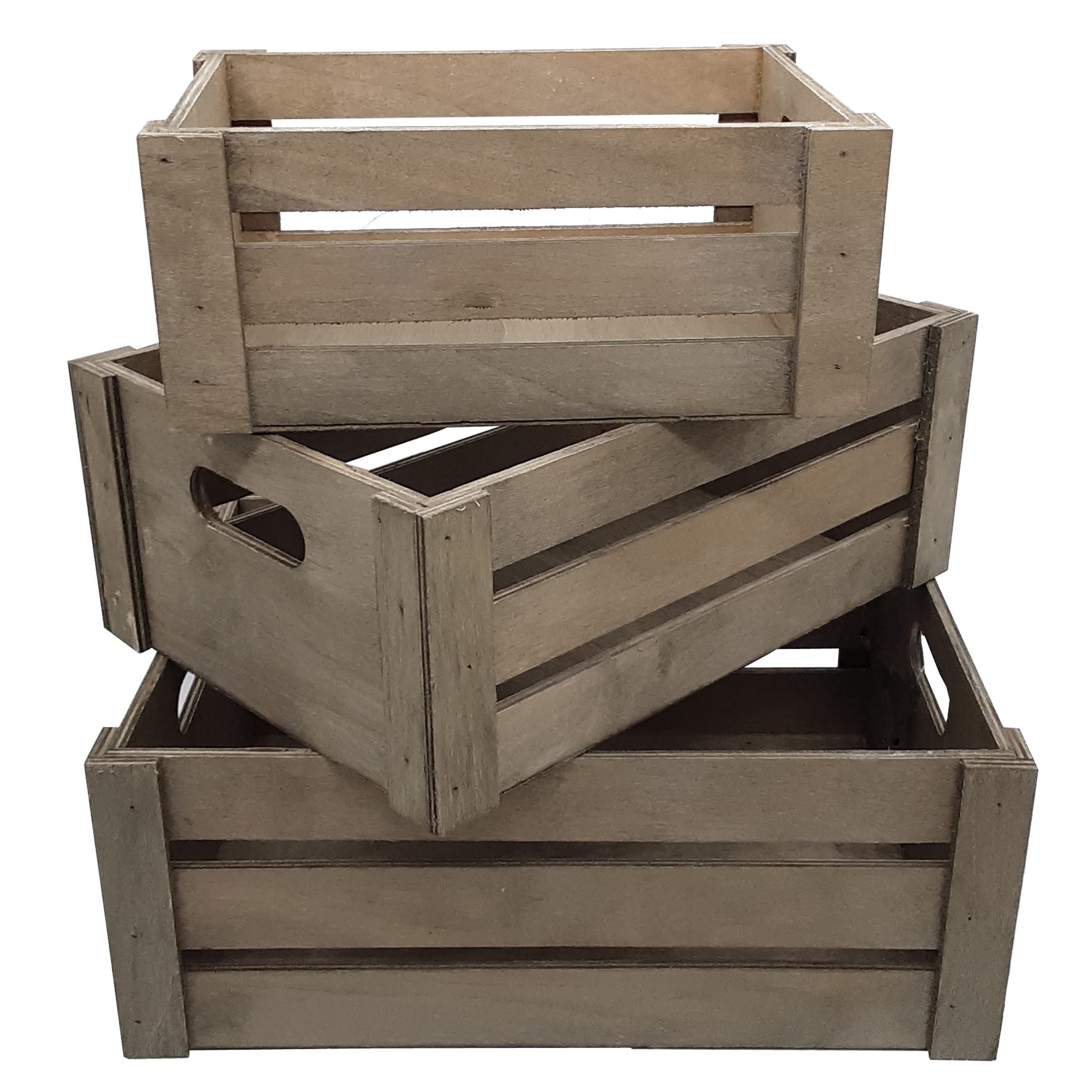 Admired By Nature Wooden Crates Storage Container, Stain Grey Set of 3, Farmhouse Style Decorative Baskets for Home Decor, Rusti