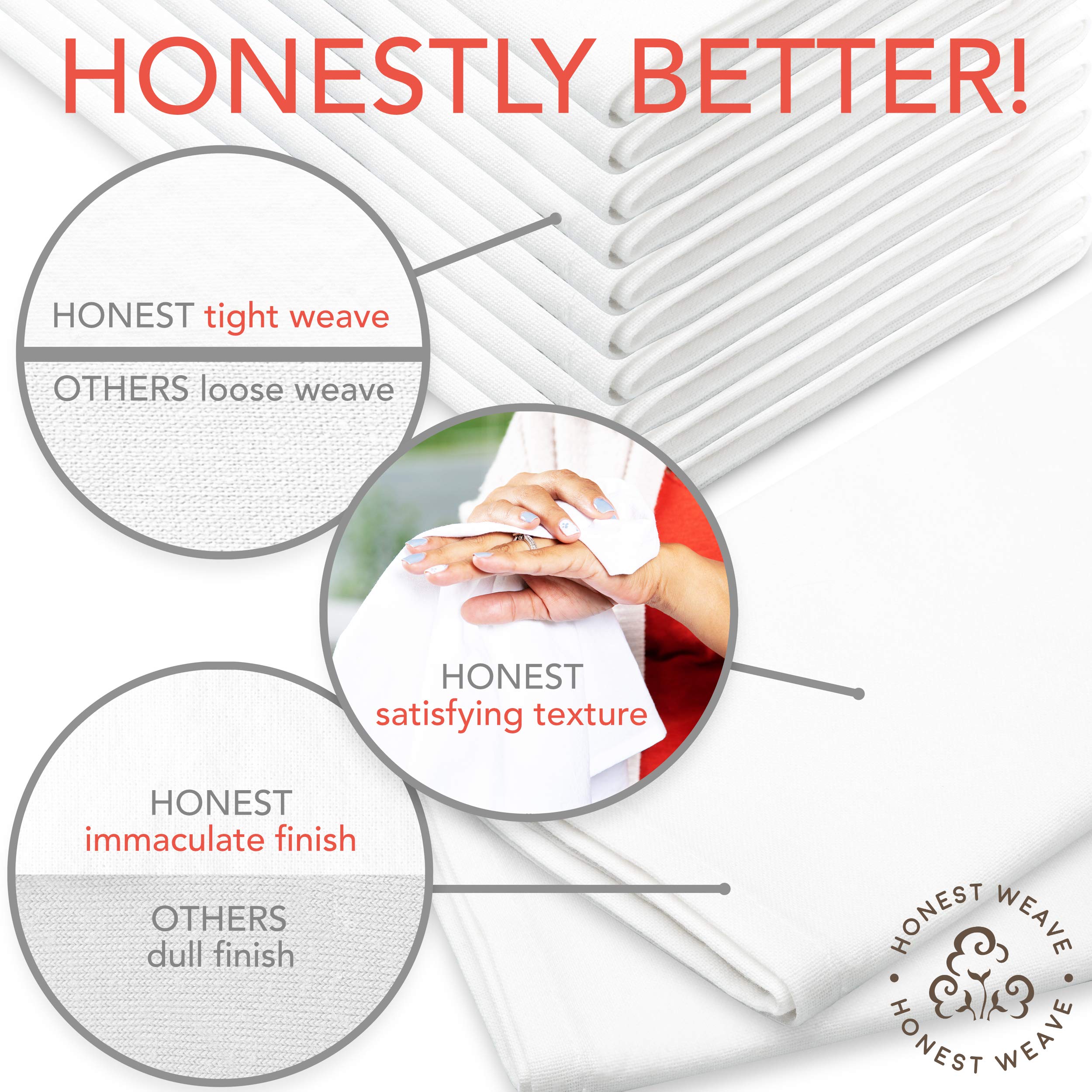 Honest Weave Gots Certified Organic Cotton Washable Cloth Napkins Sets For Everyday Dining, Dinner Parties, Weddings | Oversized