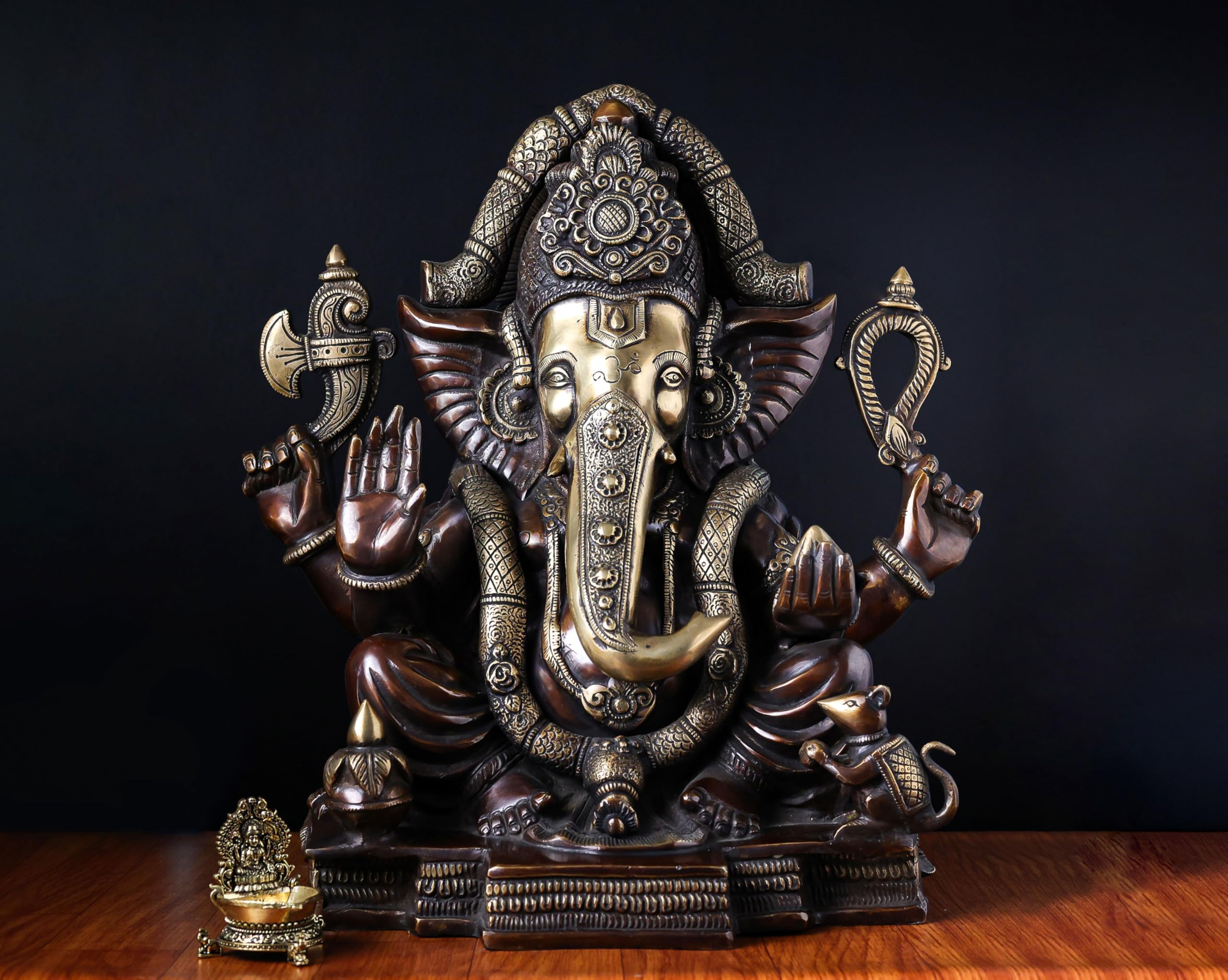 Brass Ganesha Statue With Mosaic, 46 Cm Brass Ganesh Statue, Ganpati Idol, Good Luck Gift For New Beginnings, House Warming Gift