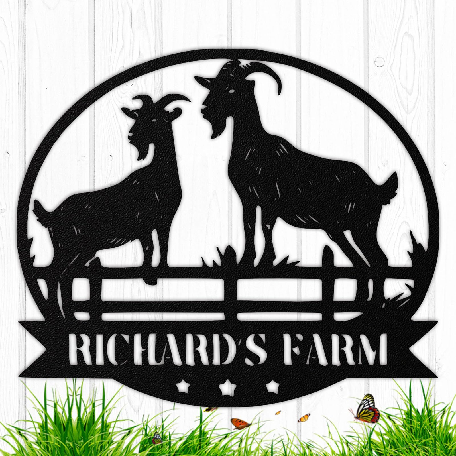 Personalized Goat Metal Sign, Custom Farm Animals Wall Art, Personalized Farm Goat Name Sign, Metal Goats Wall Decor for Ranch B