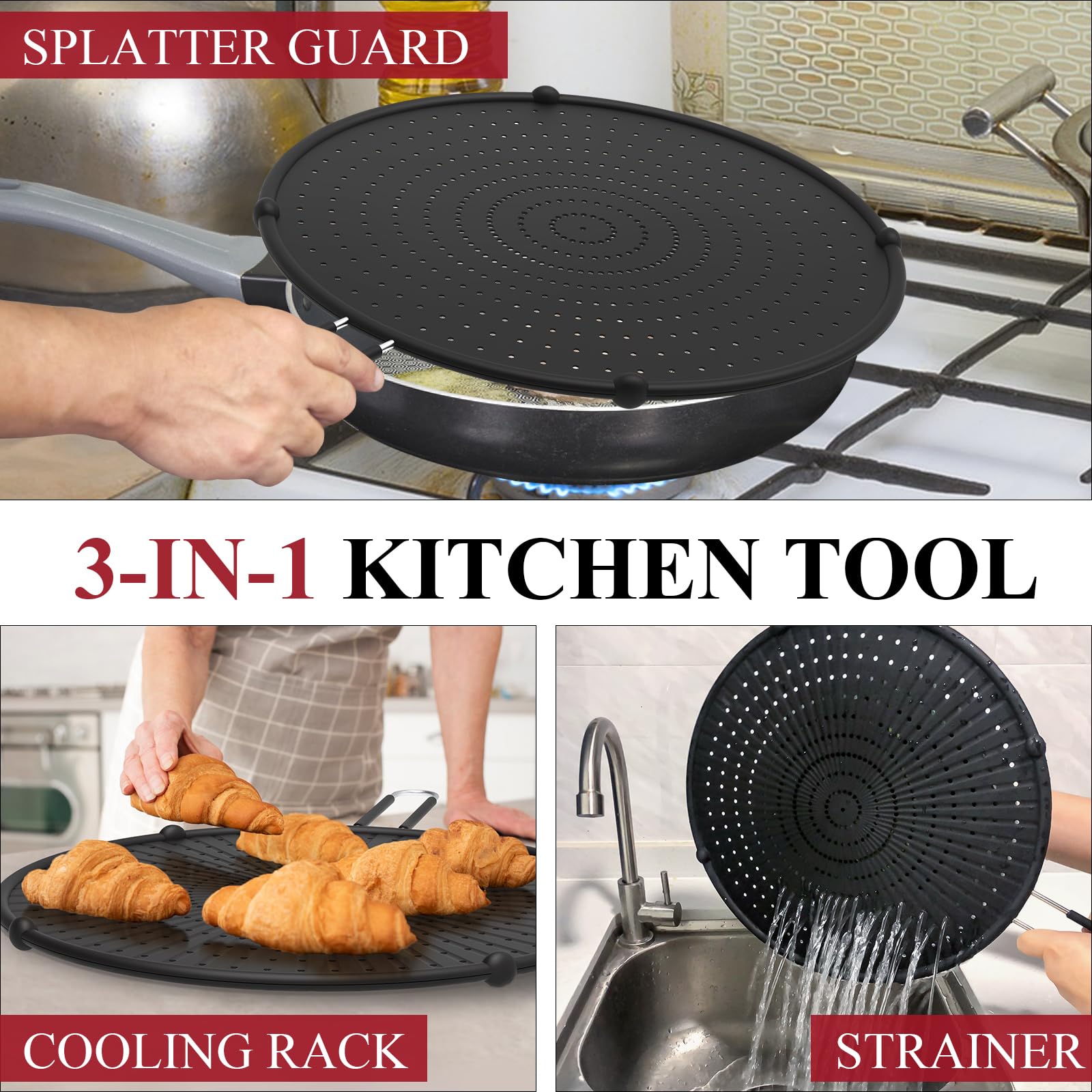 Inyou Silicone Splatter Screen For Frying Pan Suitable For 13 Pans, Multi-Use Grease Splatter Guard Heat Resistant To Hot Oil Fo