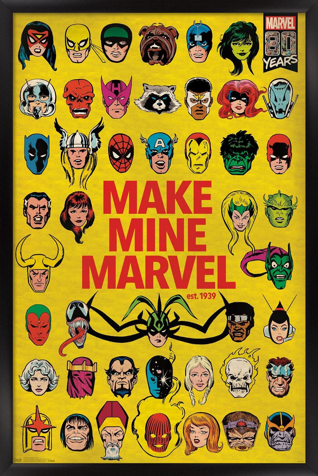 Trends International Marvel Comics - Marvel 80Th Anniversary - Group Wall Poster, 14.725'' X 22.375'', Black Framed Version