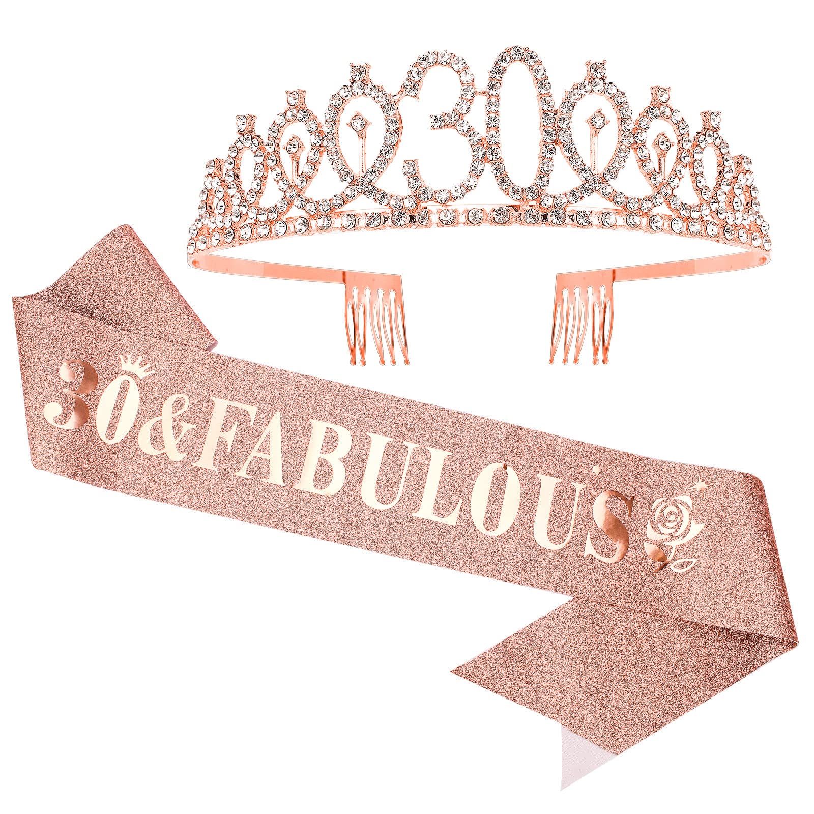 30Th Birthday Sash And Tiara For Women, 30Th Birthday Decorations For Women, 30Th Birthday Sash, Rose Gold 30 & Fabulous Birthda