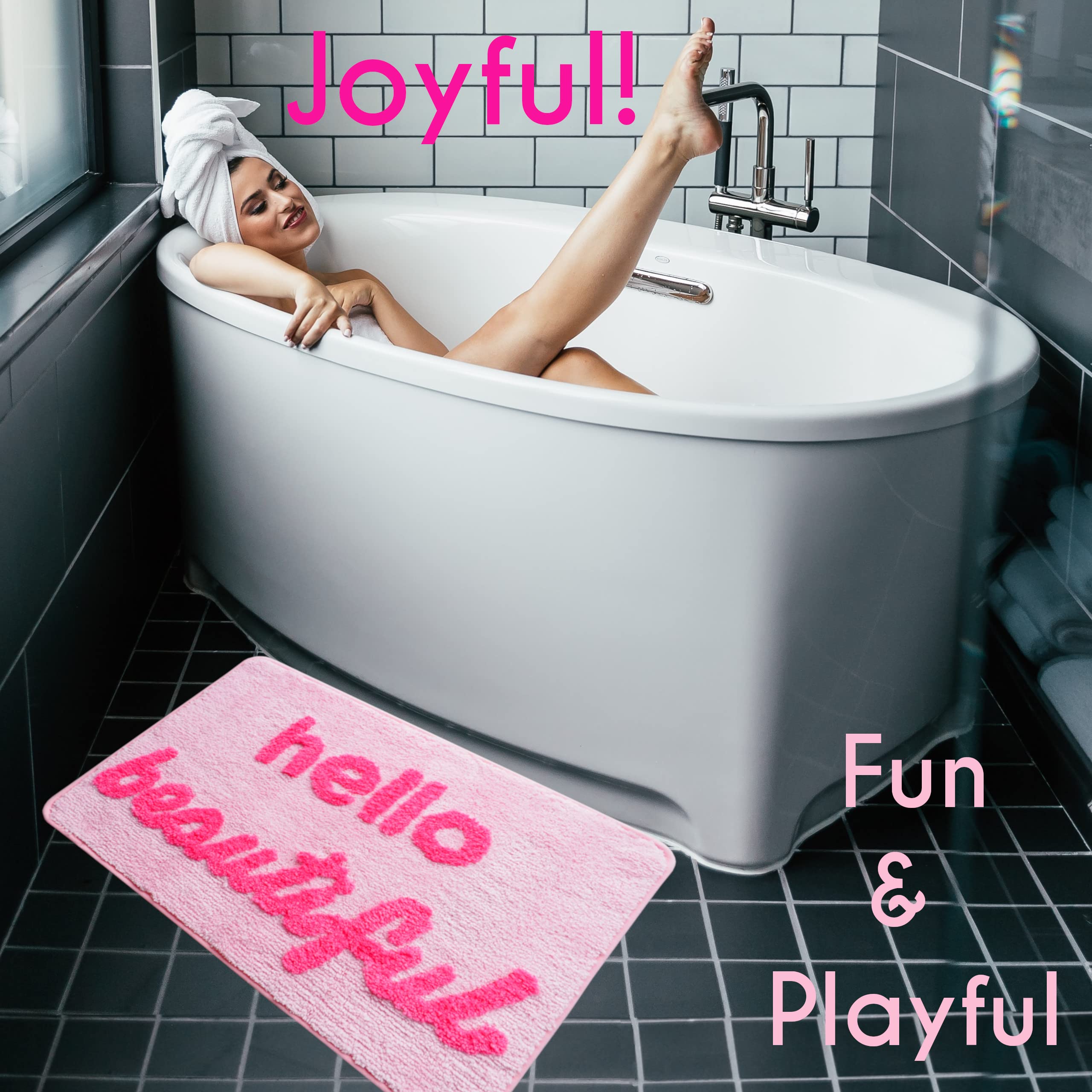 Hello Beautiful Bath Mat Light Pink Blush Peach Coral Cute Bathroom Rugs For Girls You Look Good Gorgeous Funny Shower Fun Bathr