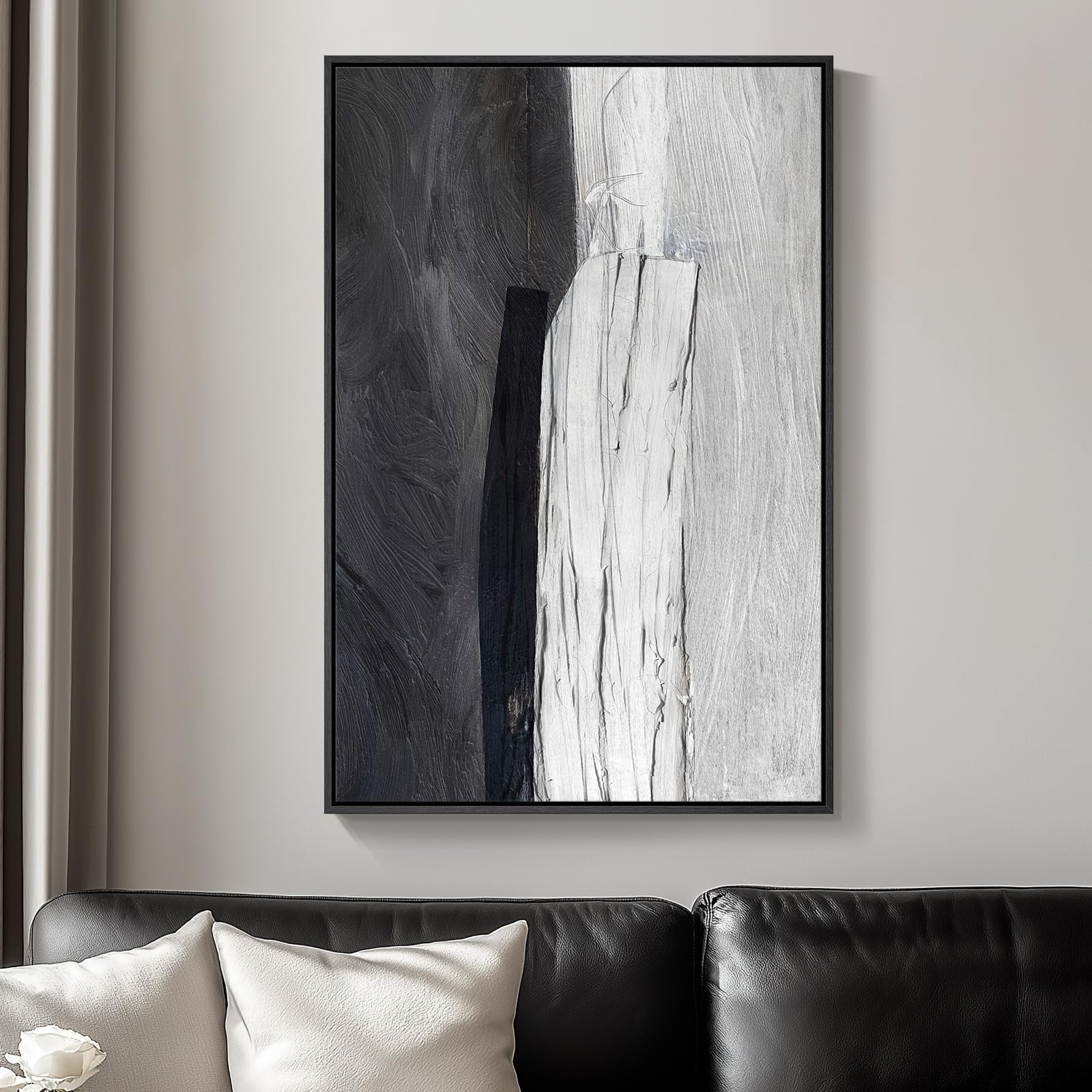 Framed Black And White Abstract Canvas Wall Art, Modern Art Prints Paintings Artwork For Walls, Minimalist Abstract Pictures For