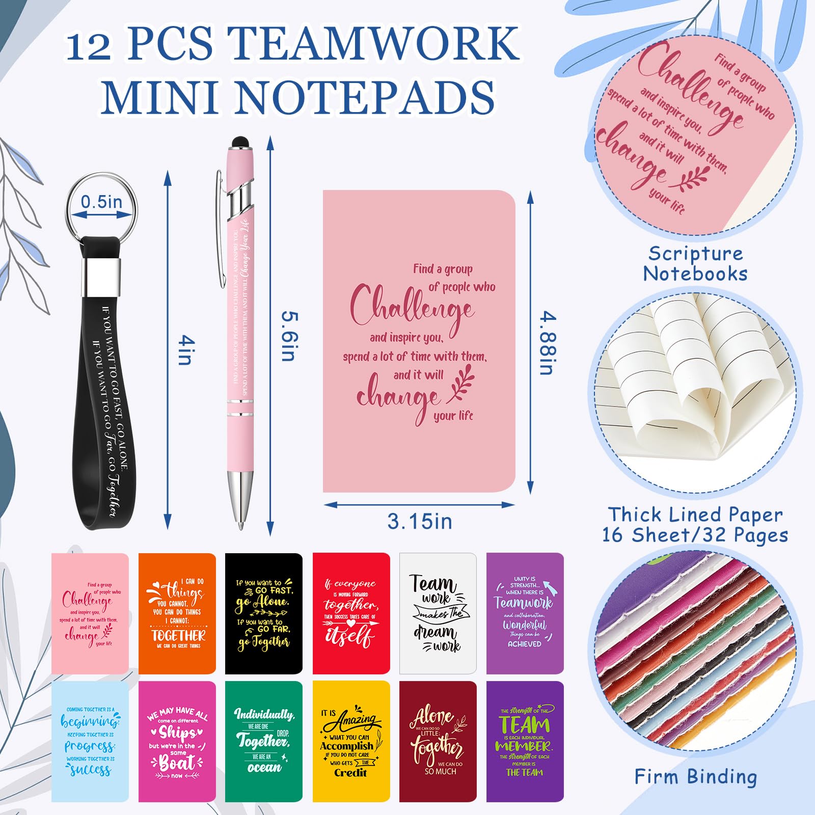Hollowfly 12 Sets / 48 Pcs Team Appreciation Gifts for Employee 24 oz Inspirational Plastic Cups Bulk with Lid and Straw Noteboo