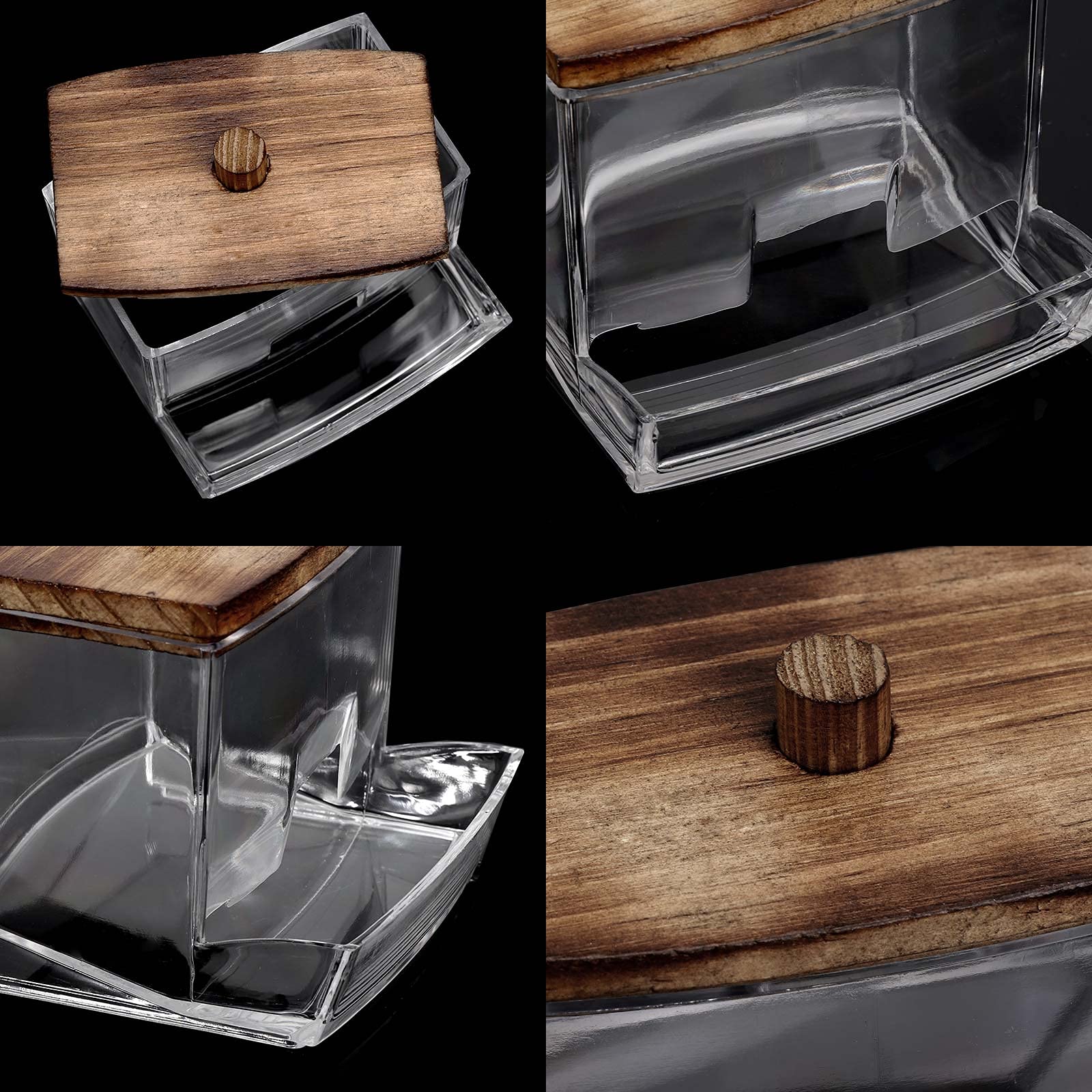 Tbestmax 7 Oz Cotton Swab Pads Holder, Qtip Cotton Buds Ball Dispenser, Bathroom Containers Apothecary Jar For Storage Brown Woo