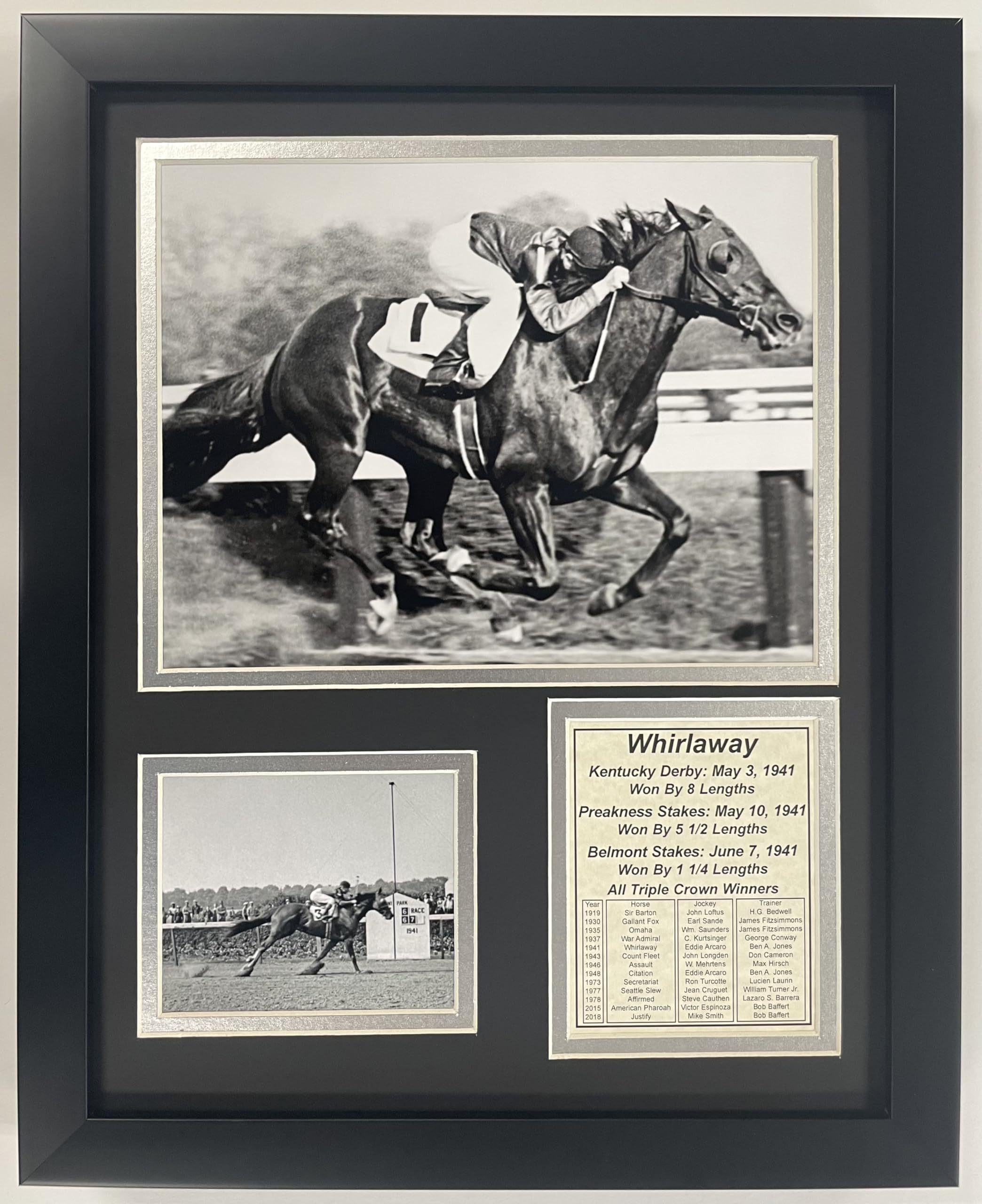 Championsip Racehorse Collectible Memorabilia | Triple Crown Racehorses | Framed Photo Collages | 12''X15'' (Whirlaway)