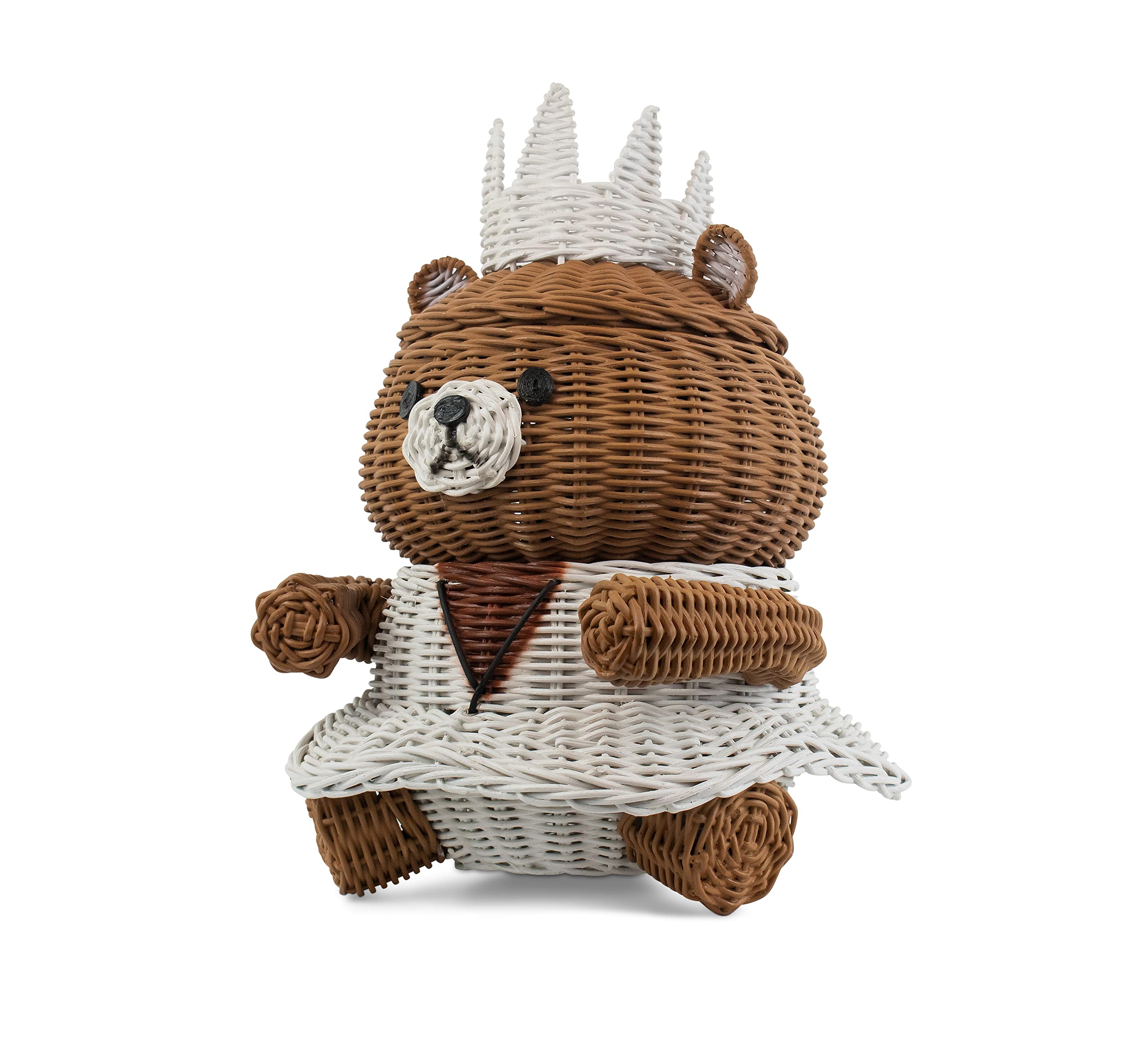 G6 Collection Bear Rattan Storage Basket With Lid Decorative Bin Home Decor Hand Woven Shelf Organizer Cute Handmade Handcrafted