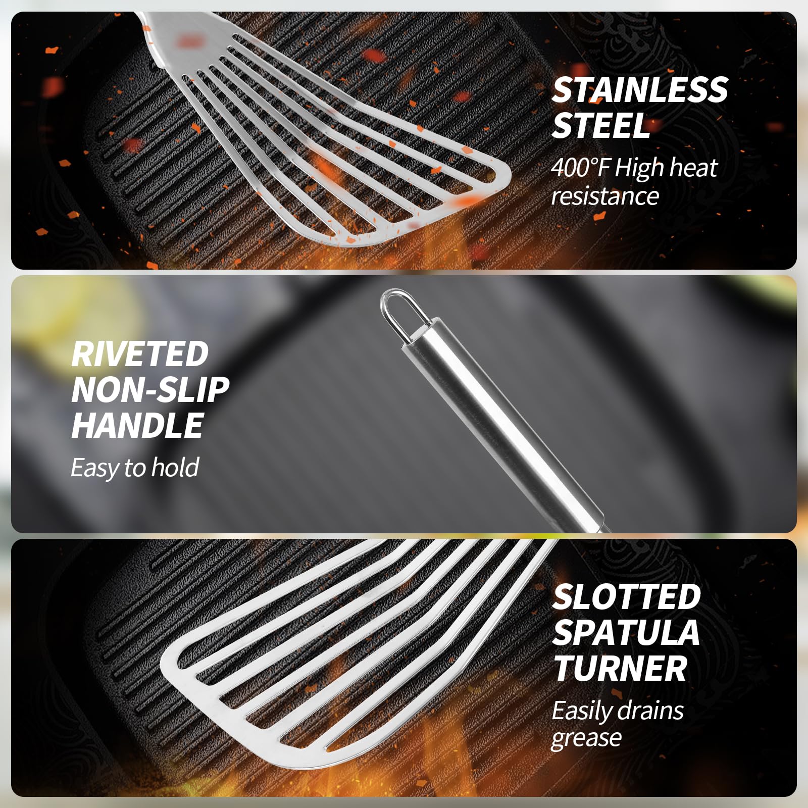 2Pack Fish Spatula Stainless Steel,Premium Fish Turner Spatula,Flexible Barbecue Turner,Metal Slotted Spatula For Flipping Fish