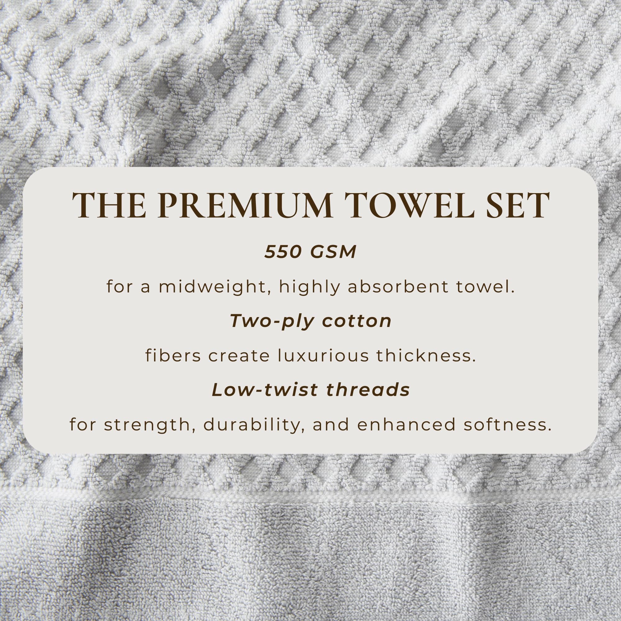 Great Bay Home Towel  100% Cotton Bath Towel and Washcloth Sets | 2 Bath Towels  2 Hand Towels  and 2 Washcloths | Quick Dry Bath Towels | Grayson Collection  6 Piece Set  Diamond - Light Grey