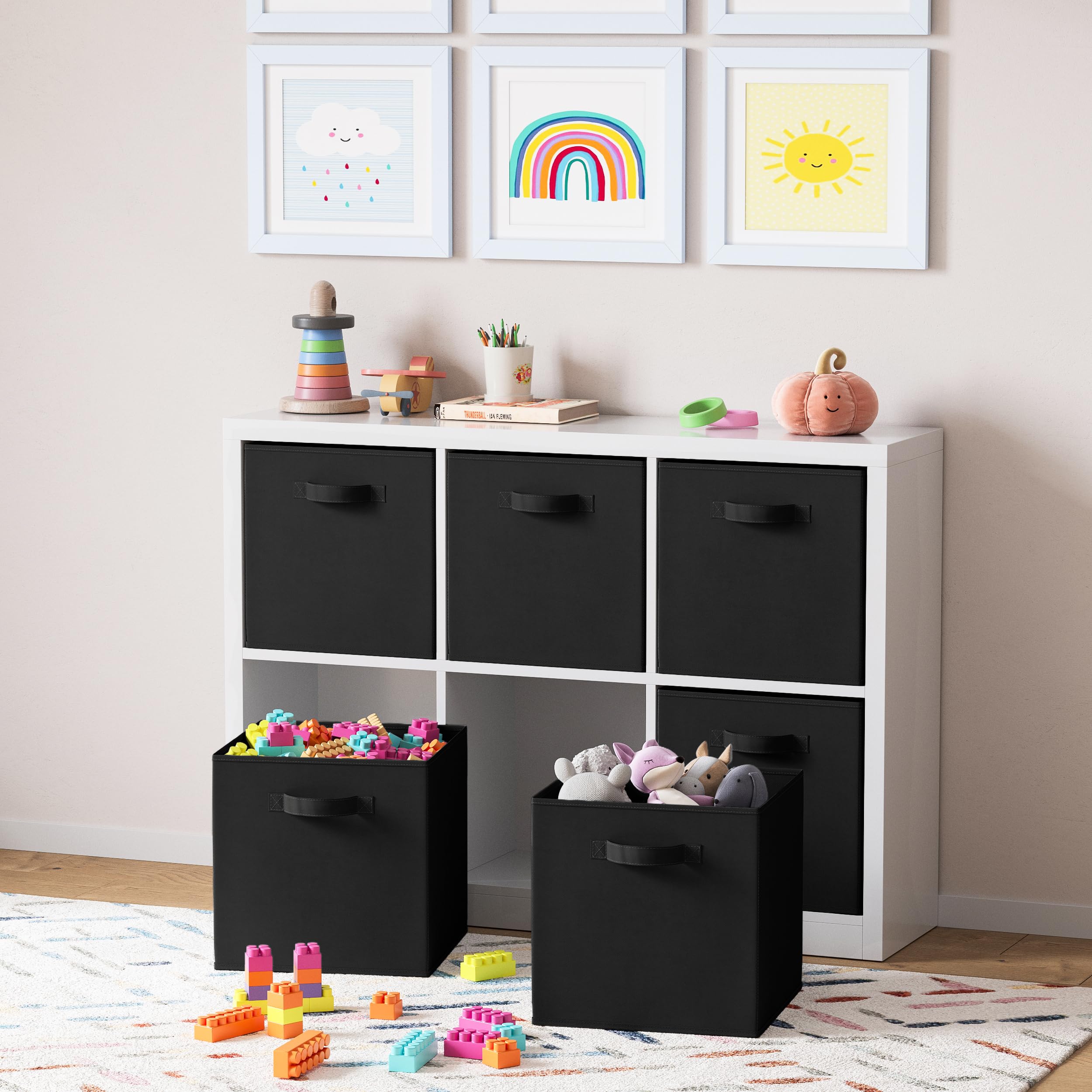 NEATERIZE Cube Storage Baskets for Organizing -13x13 Inch-Set of 6 Heavy-Duty Storage Cubes for Storage and Organization. Perfect Bins for Cubby Storage Boxes Or Cube Storage Organizer (Black)