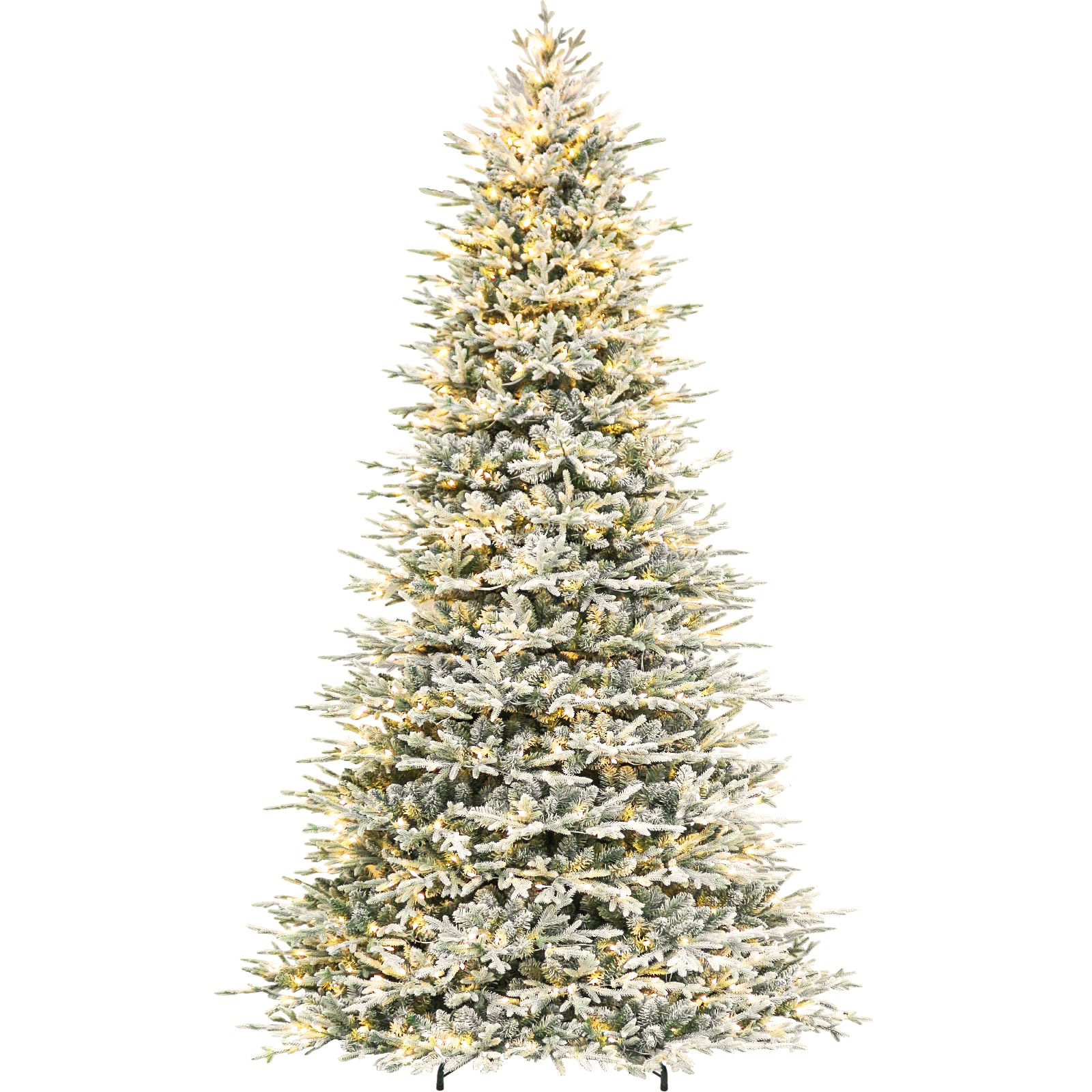 Hykolity 12 ft Prelit Snow Flocked Artificial Christmas Tree, 8109 PE&PVC Branch Tips, 850 Warm White LED Lights, Easy Assembly 