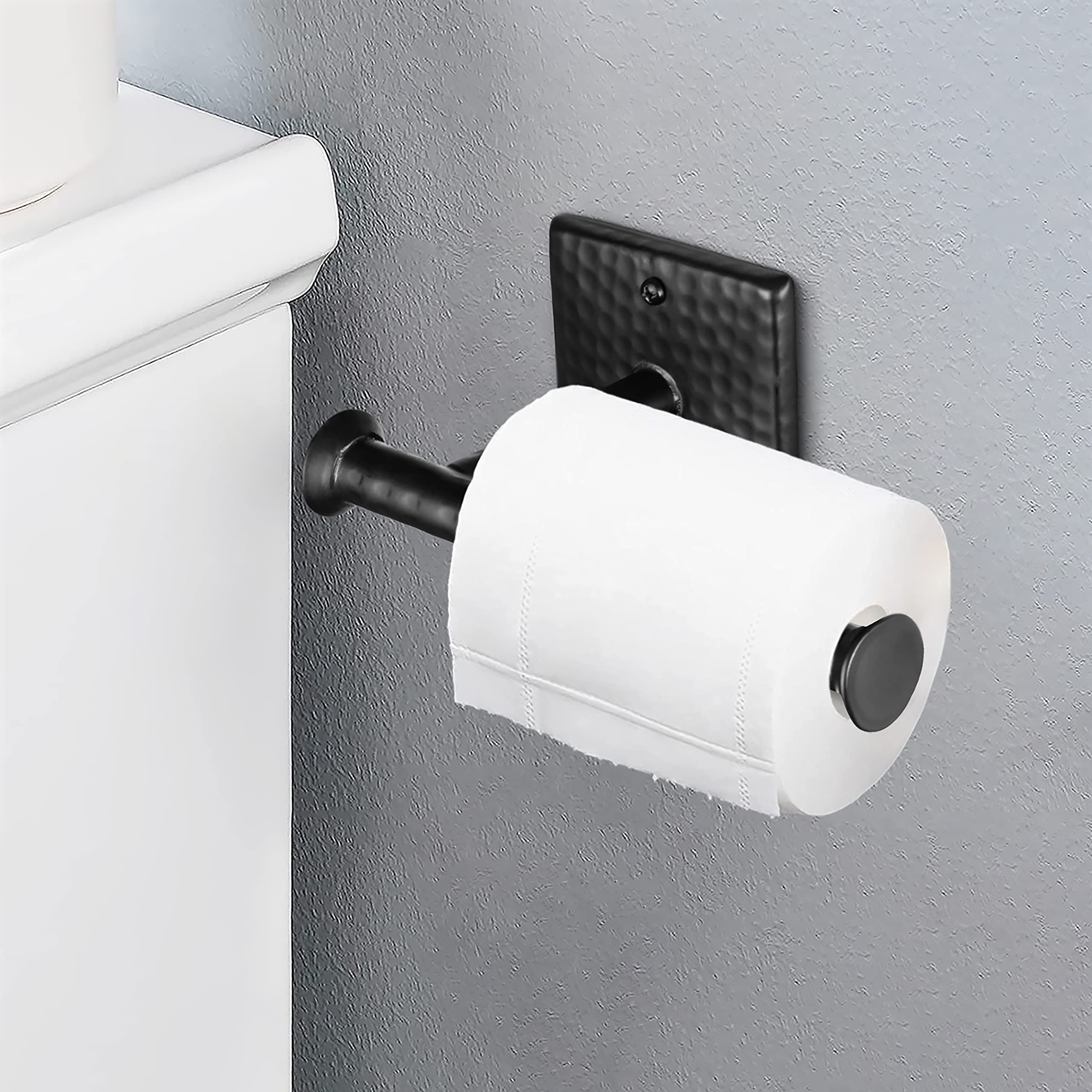 Monarch Abode 19133 Hand Hammered Metal Toilet Paper Holder and Dispenser for Bathroom Hardware and Storage  Holds  Dispenses  Mounting Hardware Included  Matte Black