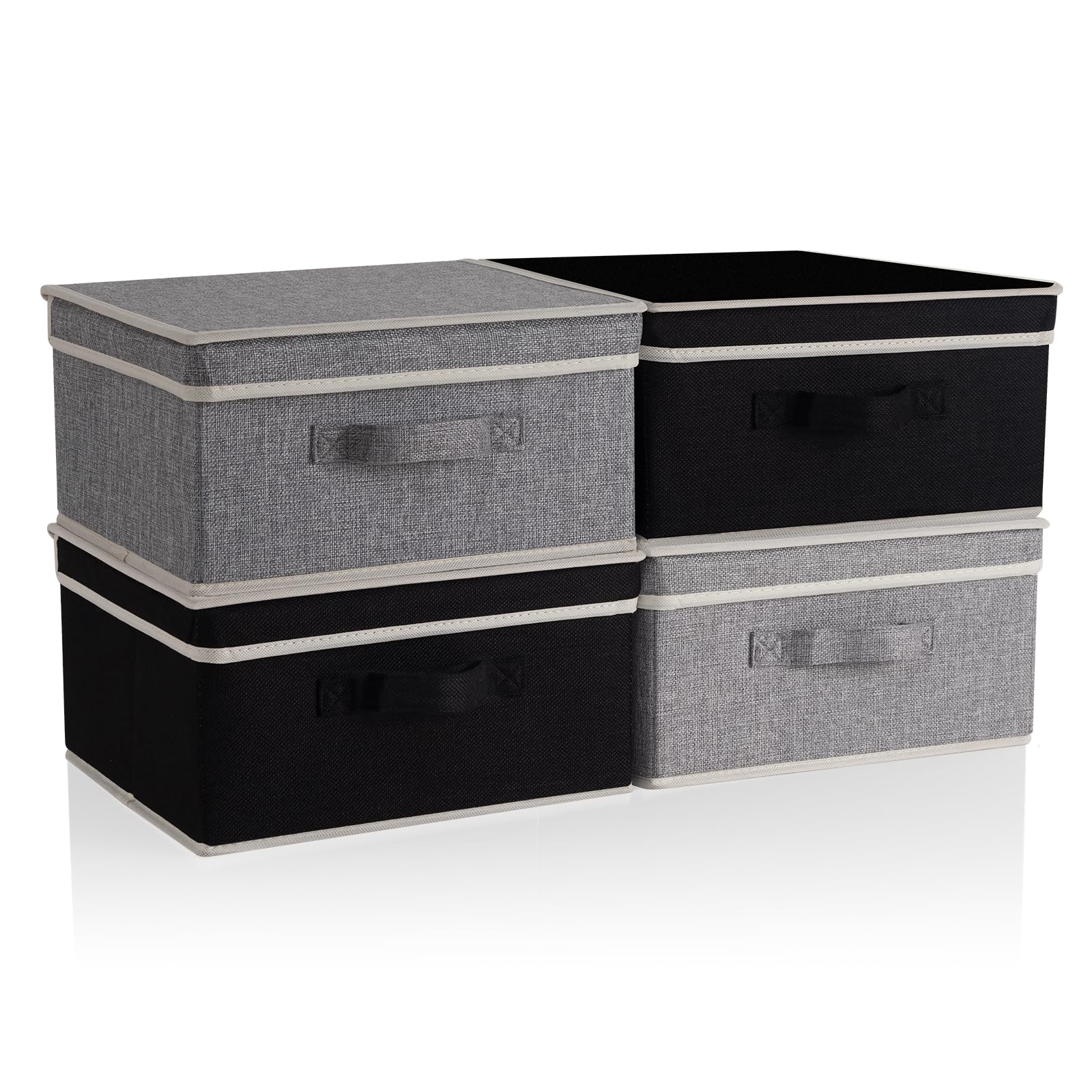 Domeraax Storage Bins With Lid, Foldable Clothing Storage Box Case With Handle For Toy, Books, Closet, Bedroom, Home, Gray+Black