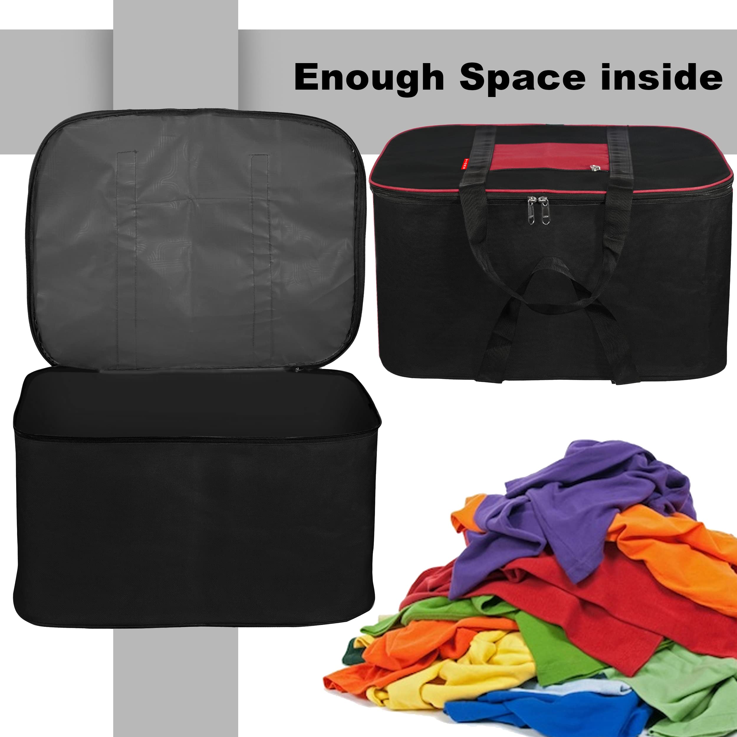 Sndia 3 Pack Nylon Big Underbed Storage Bag Moisture Proof Cloth Organiser With Zippered Closure And Handle(Blackred, 54X46X28Cm