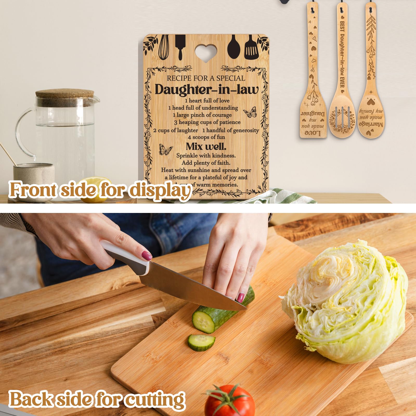 Gifts for Daughter in Law -  Recipe for a Special Daughter-in-Law  Daughter in Law Birthday Gifts Cutting Board Set, Bamboo-Made