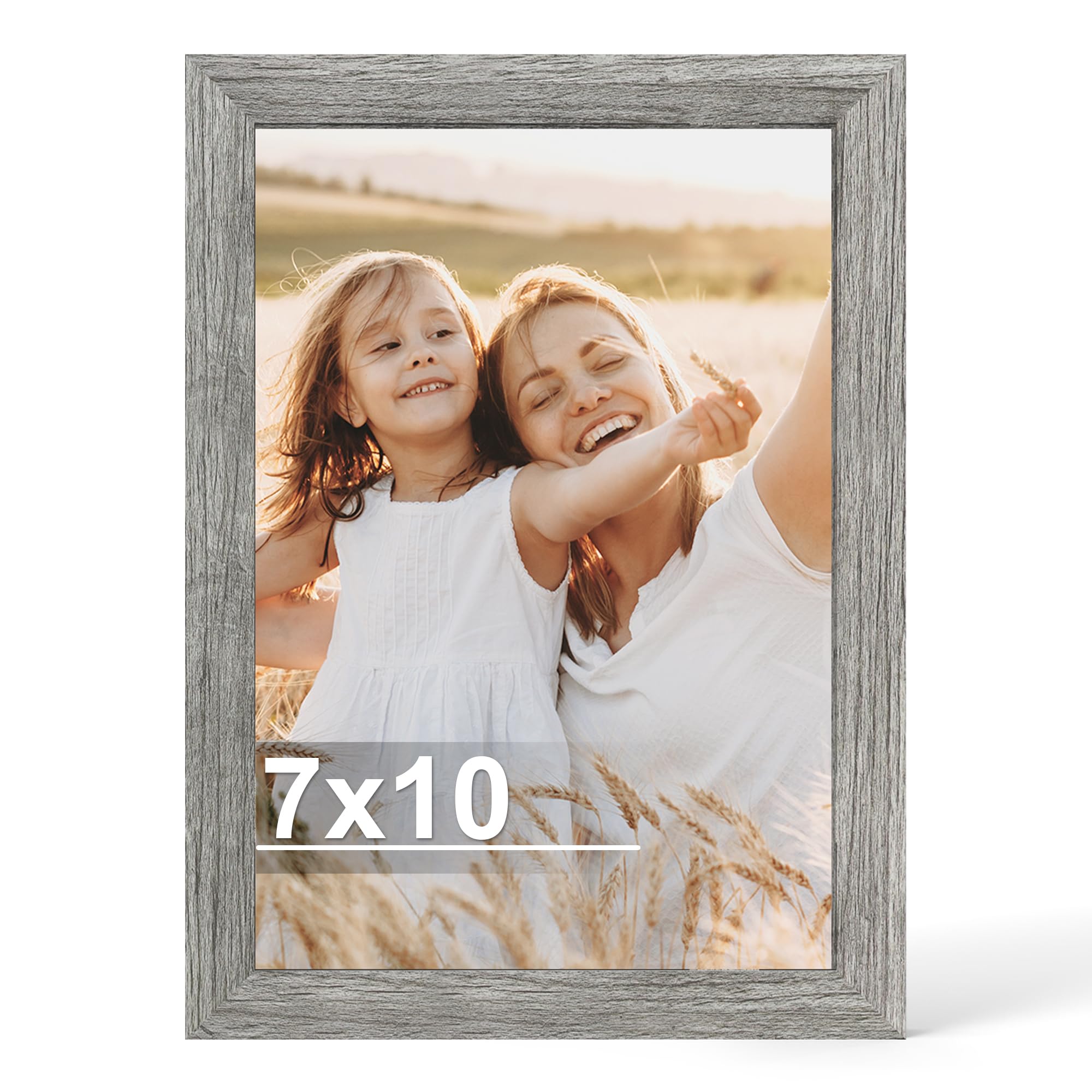 Hongkee 7x10 Picture Frame, Made of Real Glass and Wooden Frame, Horizontal and Vertical Display for Wall or Tabletop (Grey, 1 P