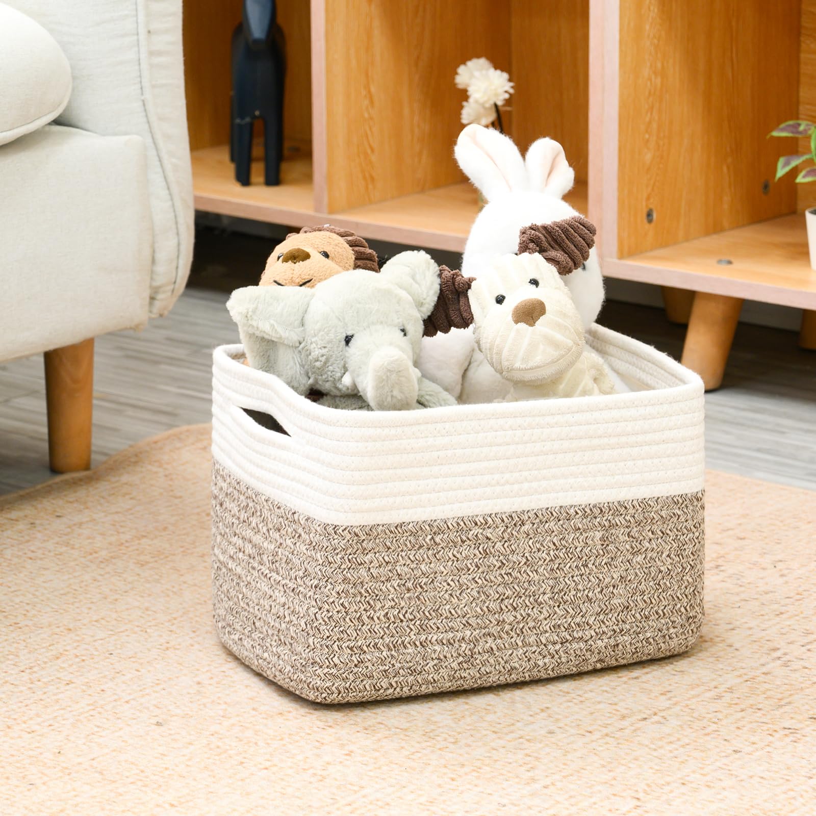 Icerzcz Storage Baskets For Shelves, Woven Storage Basket, Bins For Cube Storage, Cotton Rope Basket With Handles For Toy, Book,