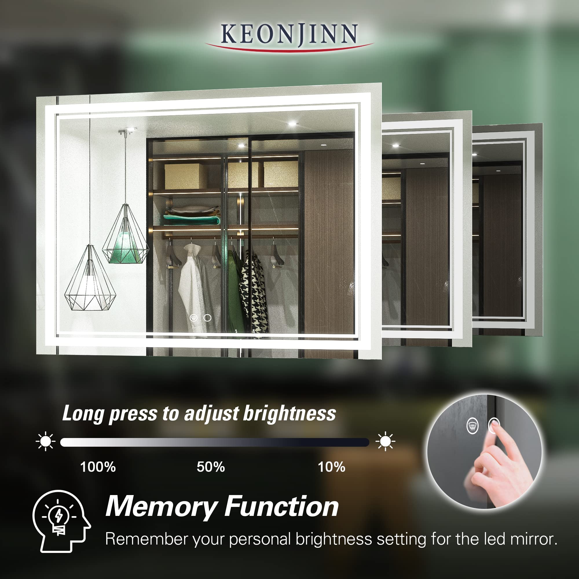 Keonjinn LED Bathroom Mirror with Lights  48 x 36 Inch LED Vanity Mirrors  Wall Mounted Anti-Fog Dimmable Front Lighted Makeup Mirror for Bedroom  CRI 90+  IP54 and Shatterproof (Horizontal/Vertical)