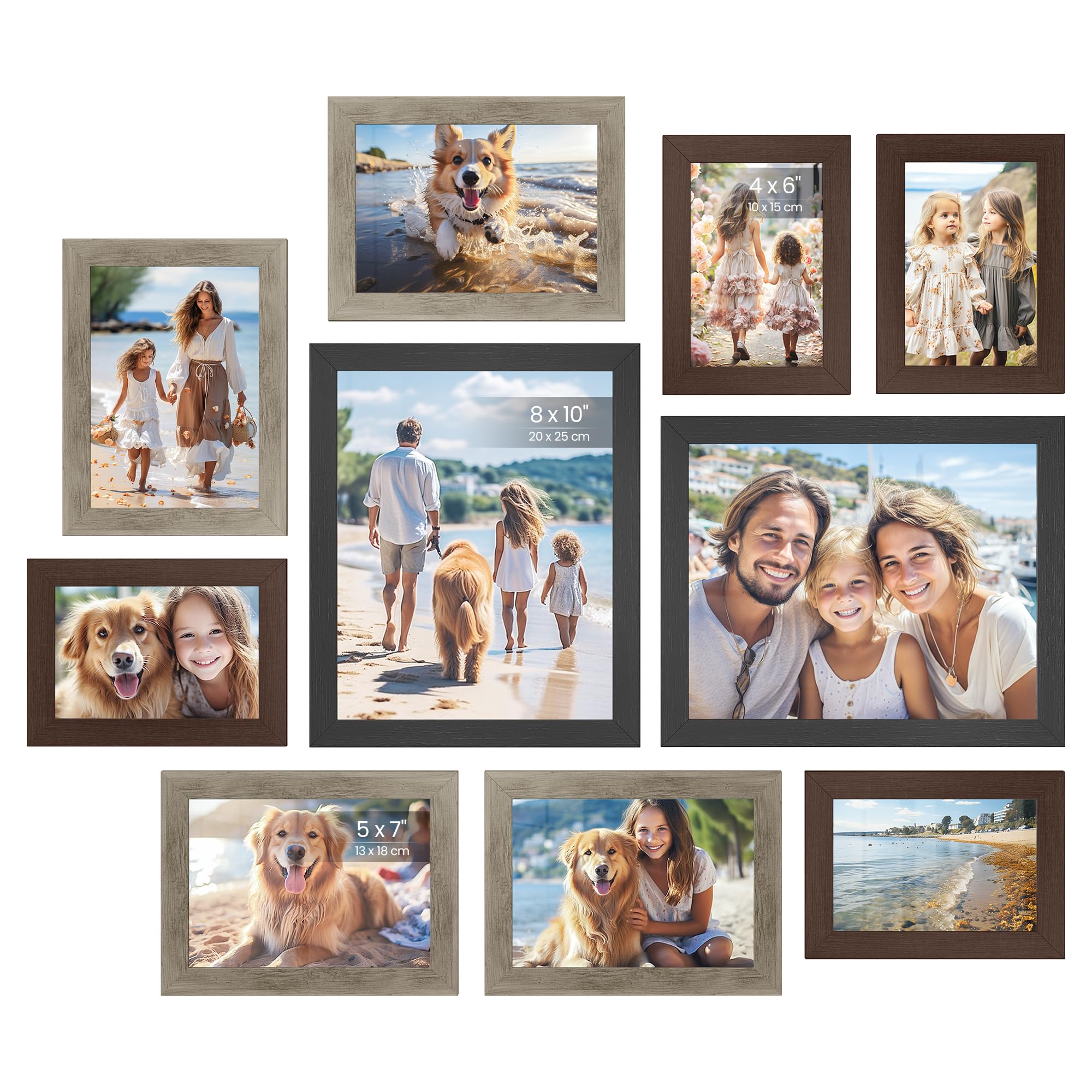 SONGMICS Picture Frames, Collage Picture Frames Set of 10, Two 8x10, Four 5x7, Four 4x6, Photo Frame for Wall Gallery Decor, Tab
