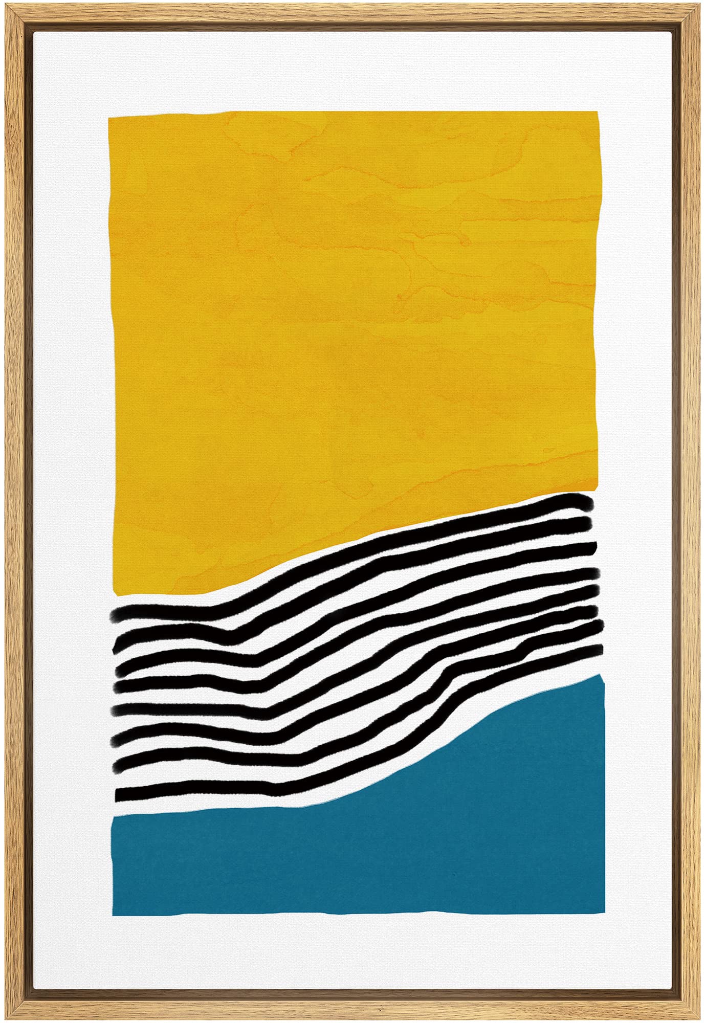 Idea4Wall Framed Canvas Print Wall Art Bisected Yellow & Blue Watercolor Block Shapes Patterns Illustrations Modern Art Mid-Cent