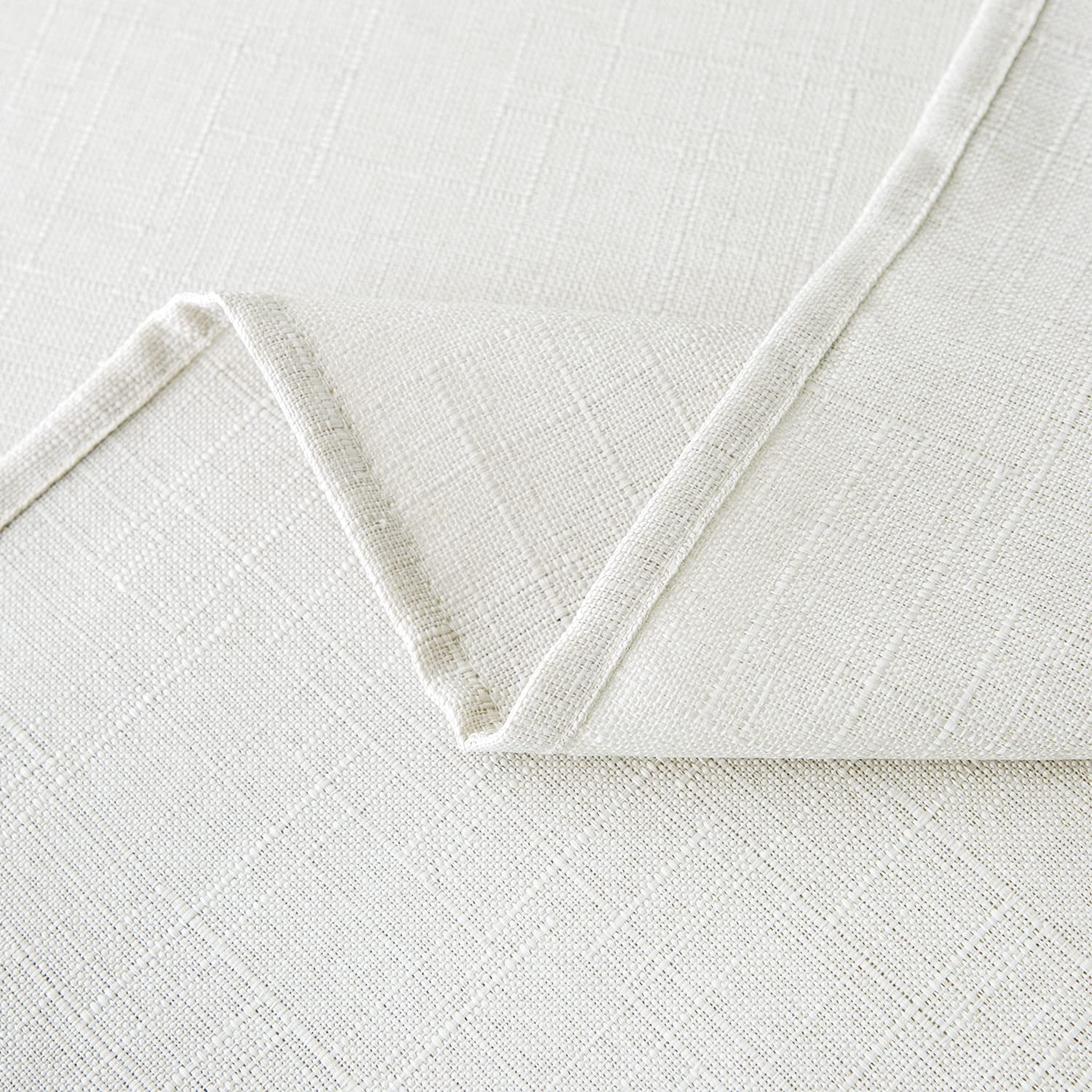 Nlmuvw White Linen Table Cloth Round 48 Inch Water Resistant Textured Tablecloth Decorative Farmhouse Table Cover For Dining Caf