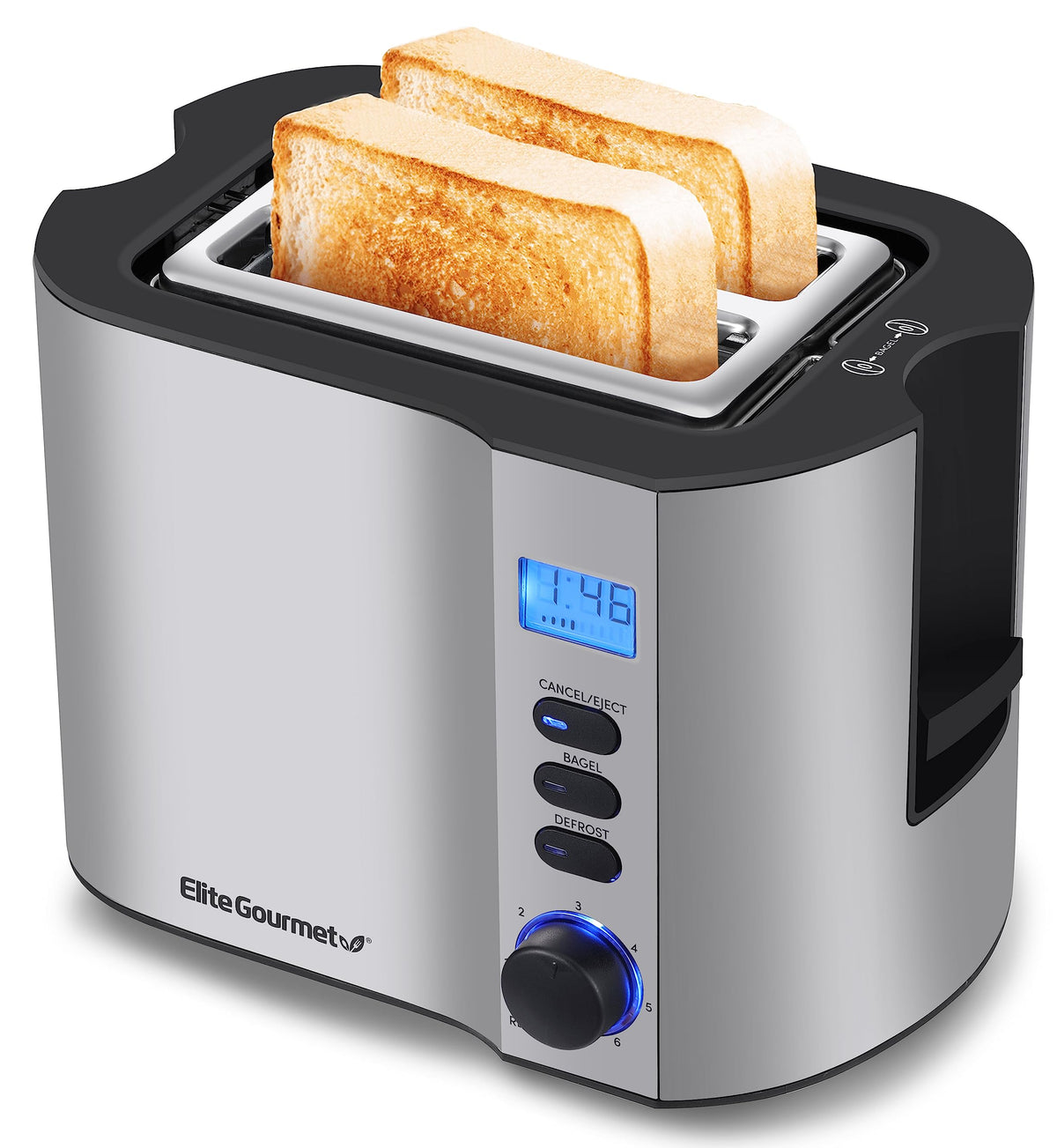 Elite Gourmet Ect2145 Extra Wide Slot 2-Slice Toaster, Bagel Function Reheat, Defrost, & Cancel Functions, 6 Toast Settings, Bui