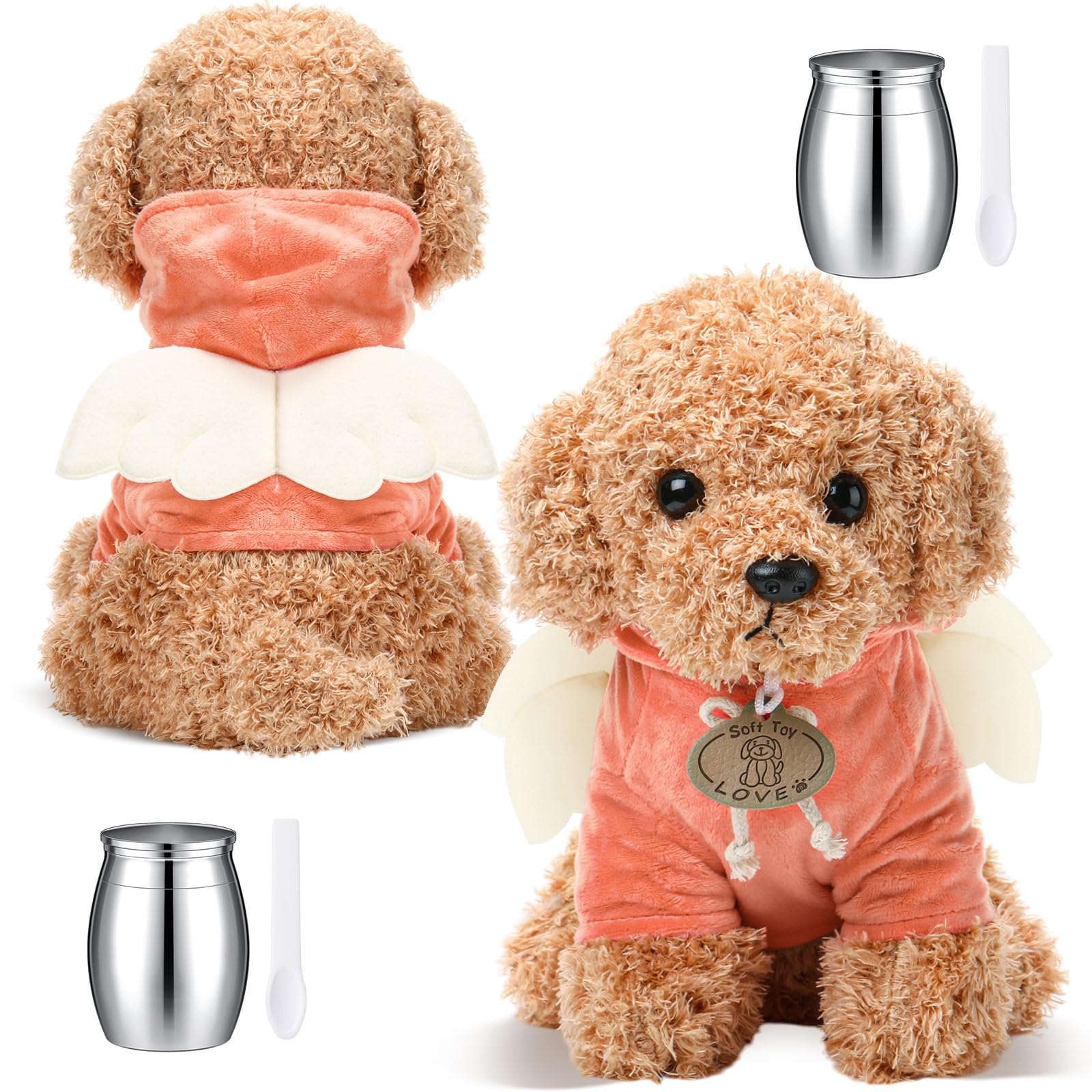Shappy 2 Set Cremation Urn Stuffed Animal for Ashes Small Keepsake Urn for Human Pet Ashes with Angel Wing Spoon Memorial Urn fo