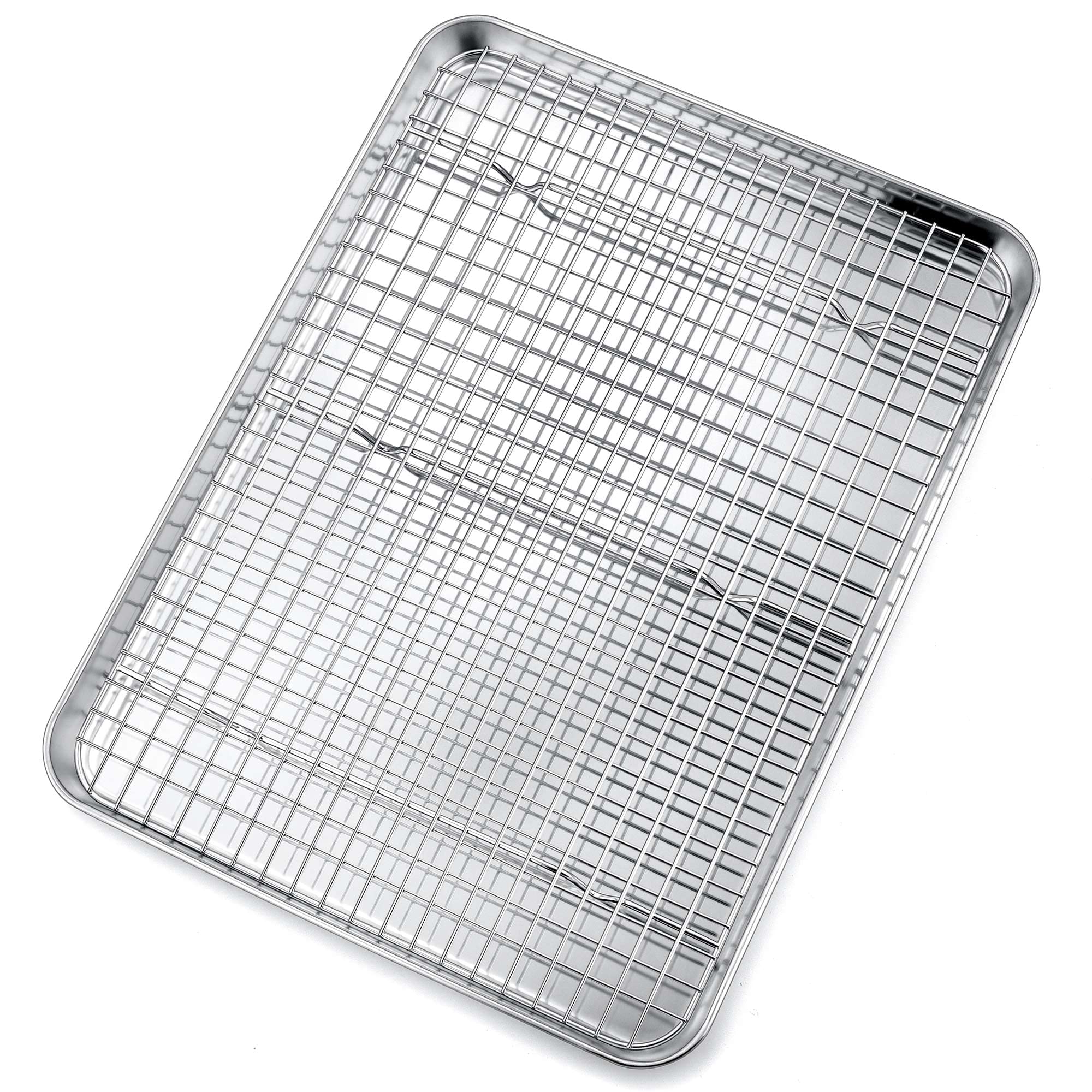 16 Inch Baking Sheet And Rack Set, P&P Chef Stainless Steel Baking Cookie Sheet Pan With Grid Rack For Cooking/Roasting/Cooling,