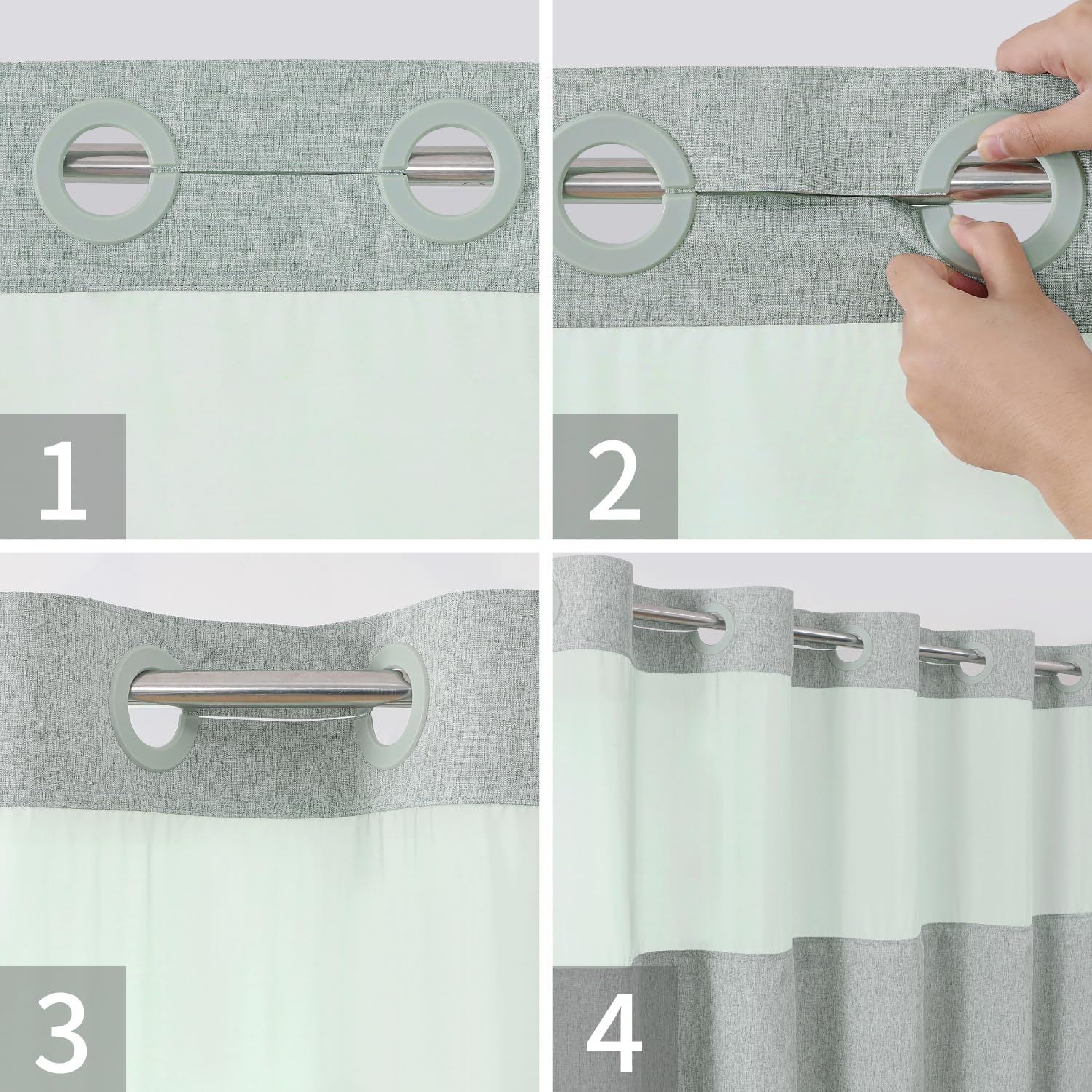 Eachope Long No Hooks Needed Linen Textured Shower Curtain With Snap-In Fabric Liner Set,Sage Green Hotel Luxury Decor Shower Cu
