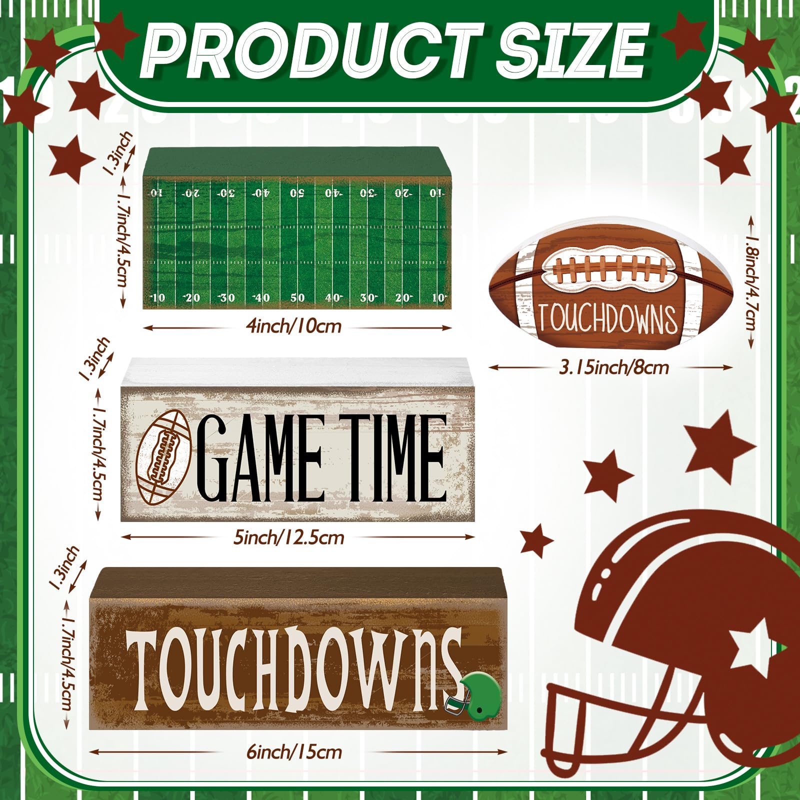 Yuntau 4 Pcs Football Table Decorations Fall Football Tiered Tray Decor Football Wooden Sign Football Centerpiece Decorative Fau