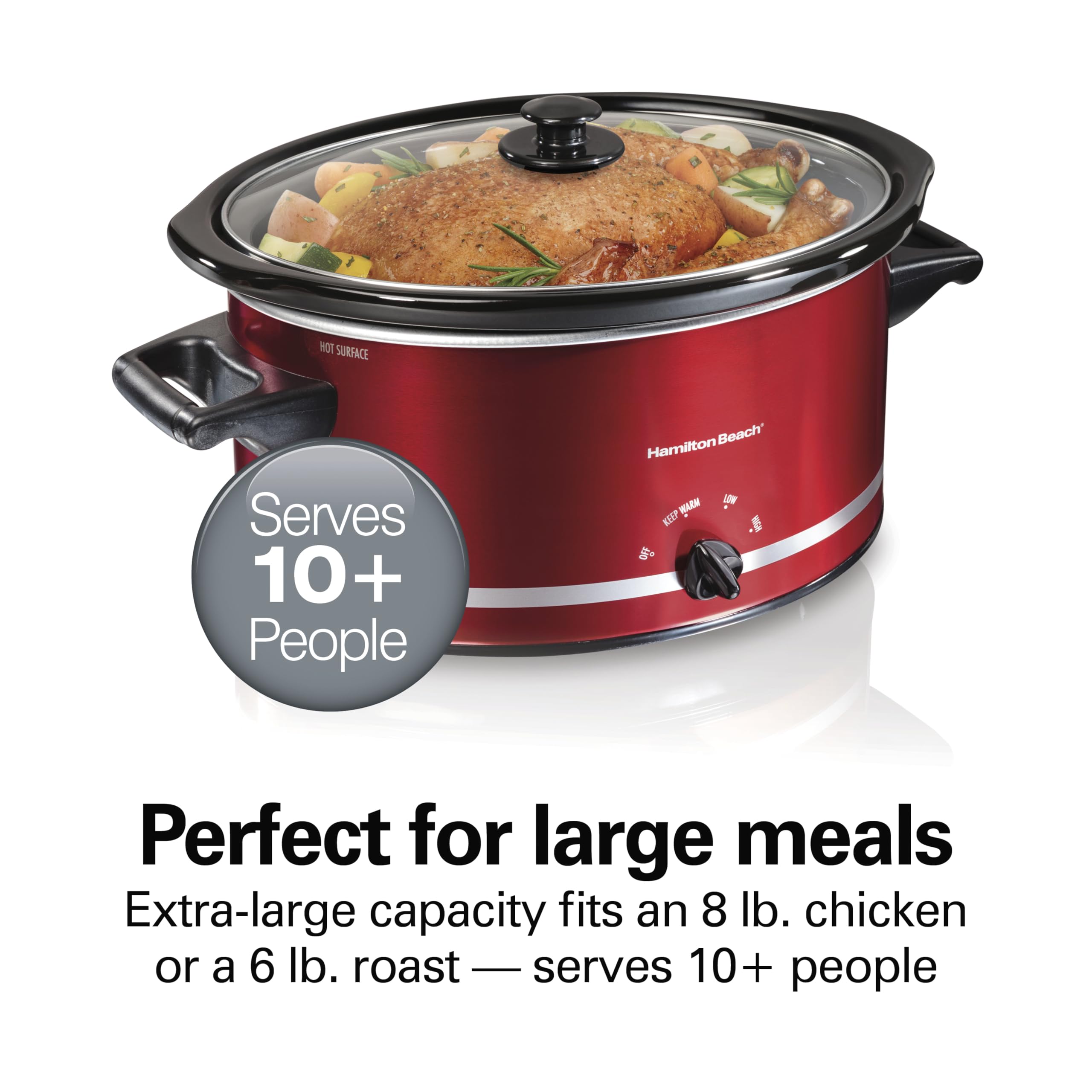 Hamilton Beach 400943318406 33184 Oval Slow Cooker, 8-Quart, Red