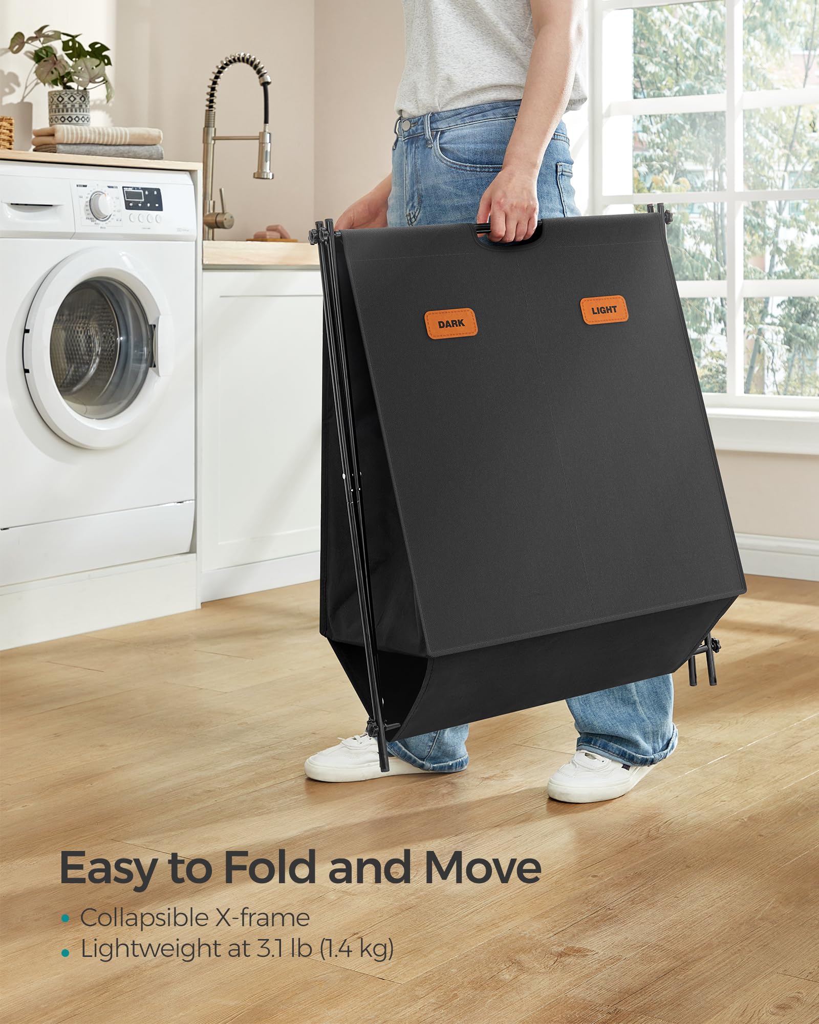 Songmics Laundry Hamper, Laundry Basket, 30.4 Gal. Laundry Sorter 2 Sections, Collapsible X-Frame, Clothes Organizer With Custom