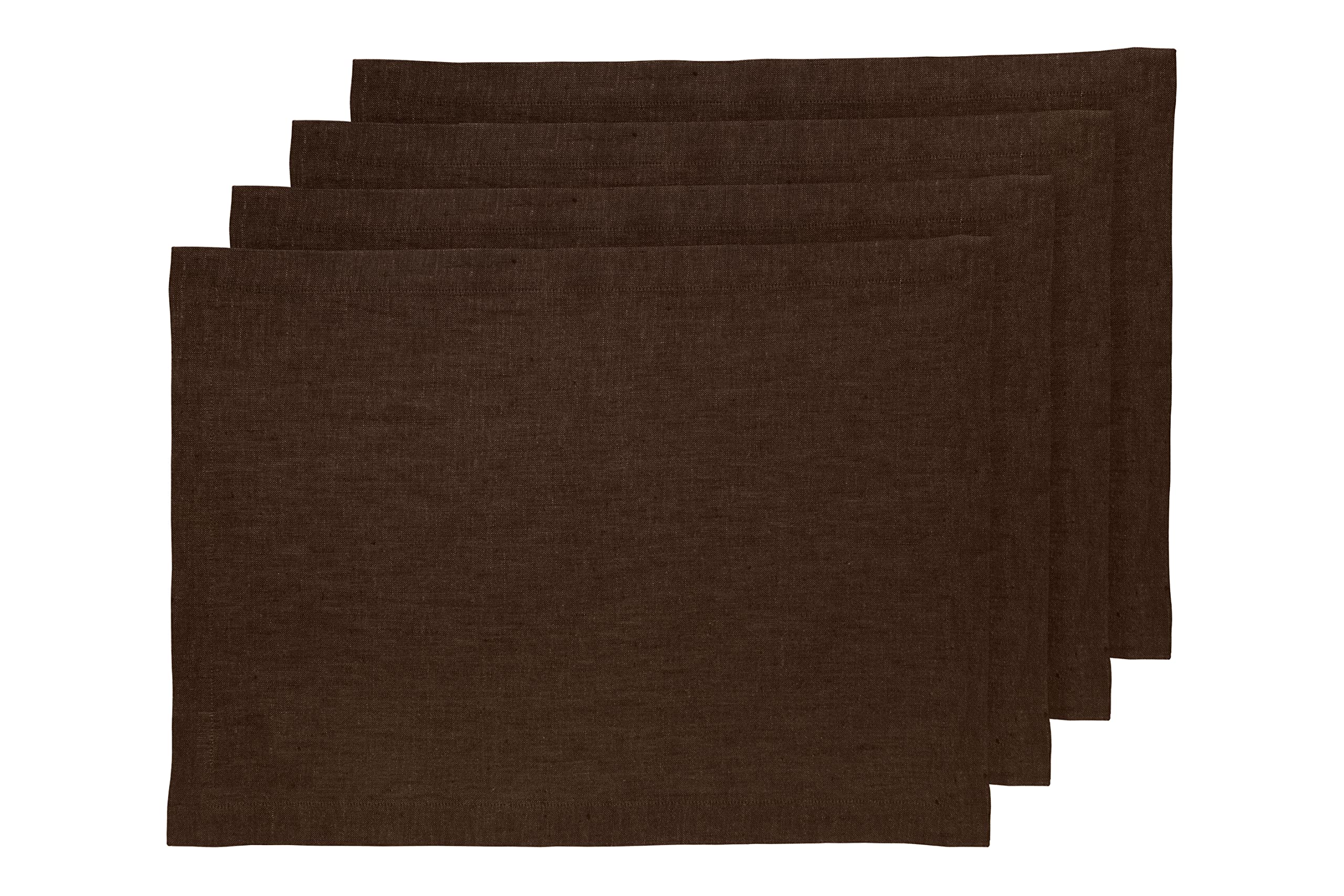 Solino Home Linen Placemats 19'' L X 14'' W Inch - 100% Pure Linen Chambray Brown Cloth Placemats Set Of 4 - Athena, Washable Fa