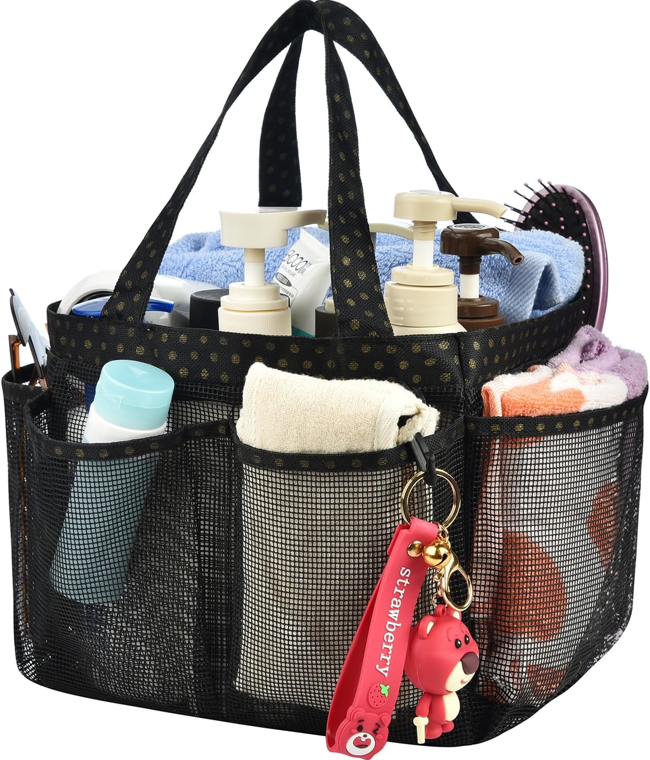 Haundry Mesh Shower Caddy Basket  Large College Dorm Bathroom Caddy Organizer with Key Hook and Oxford Handles  8 Pockets  Hanging Portable Tote Bag for Camp Gym