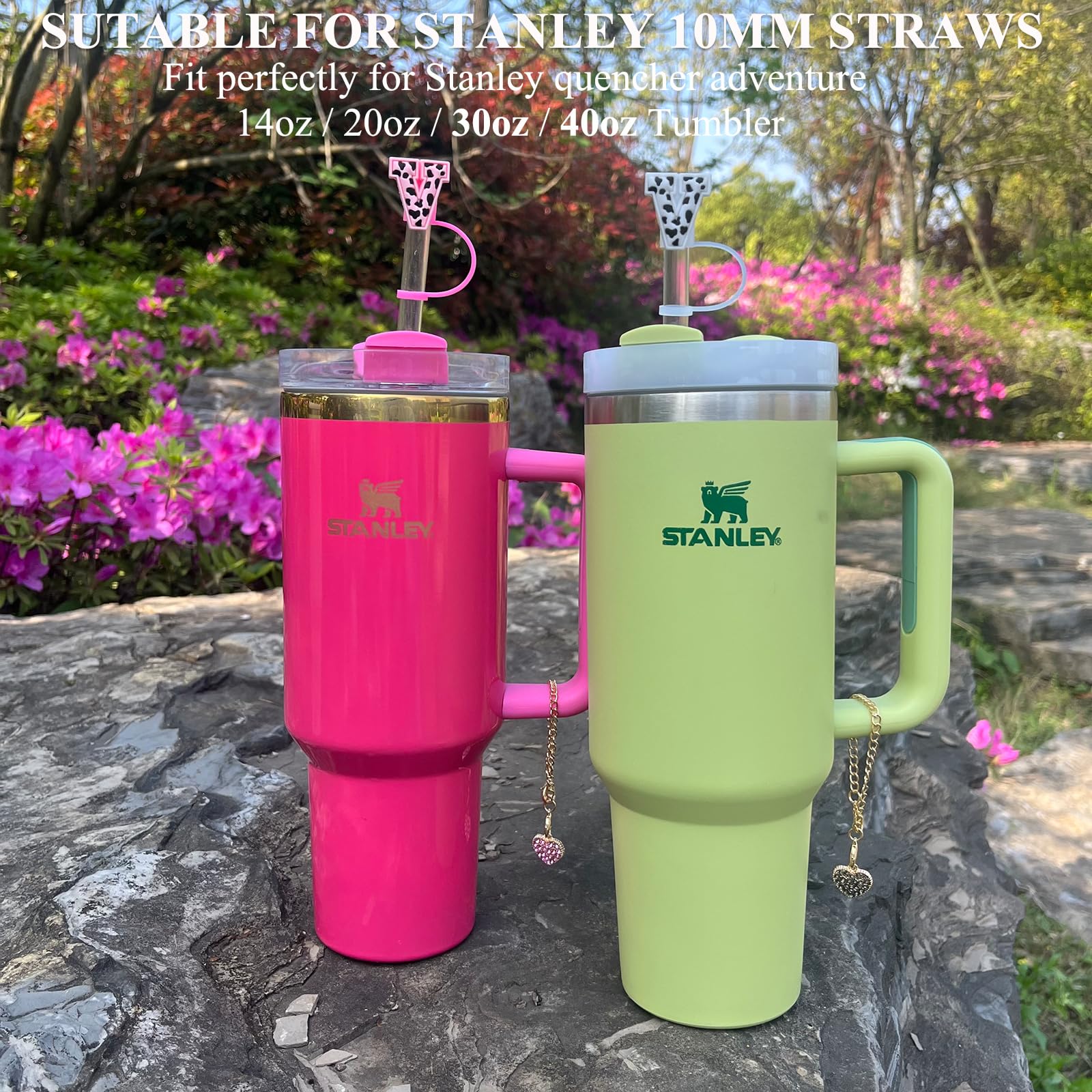 (2+2) 2 Pcs Straw Cover For Stanley Cup 30 & 40 Oz Tumbler Accessories, Leopard Initial Letter Straw Topper Cap Protector Lid Wi