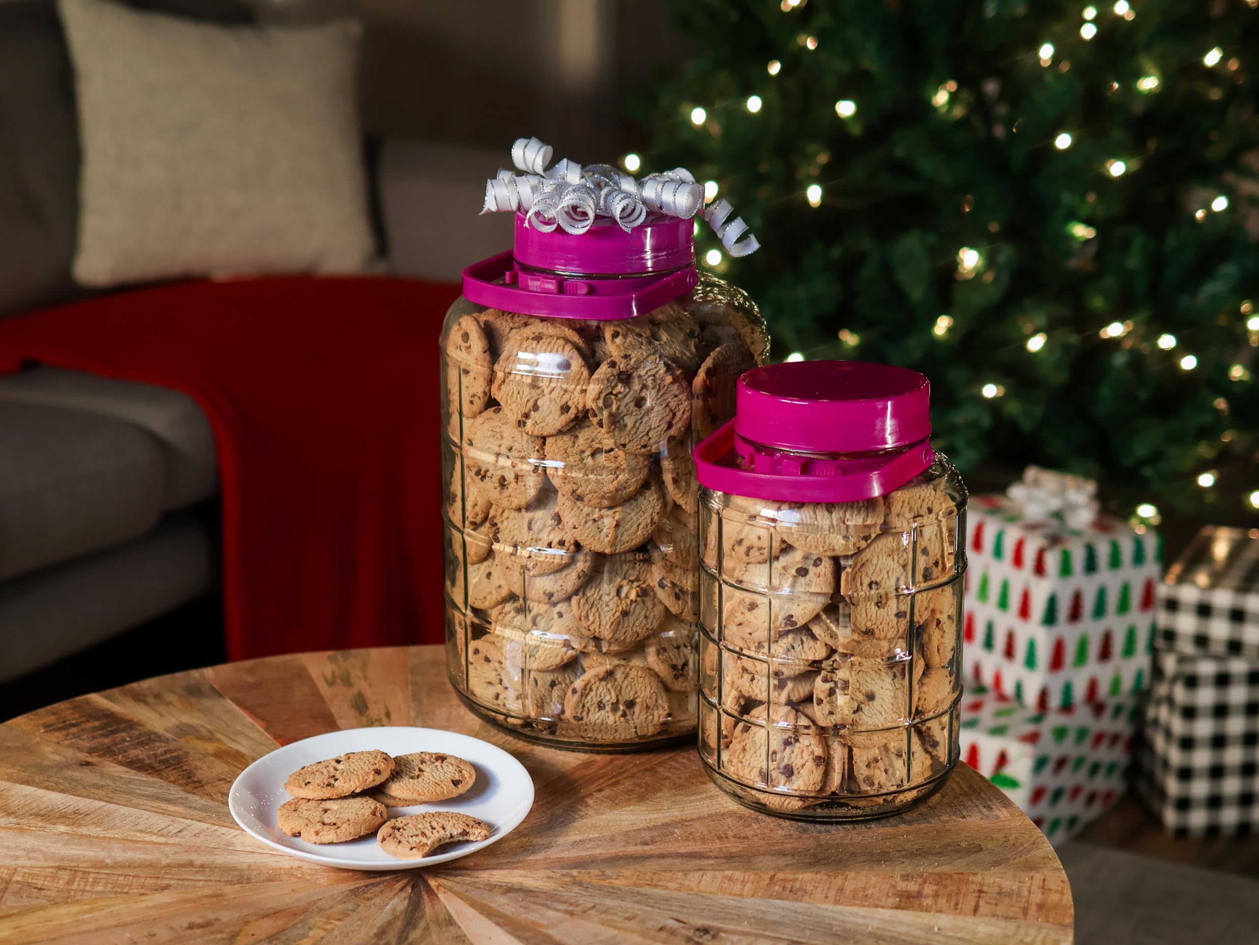 7Penn 1 Gallon Glass Jar With Lid 2 Pack - Wide Mouth Giant Glass Barrel Jar For Pickles, Cookies, And Candy - Airtight Seal Wit