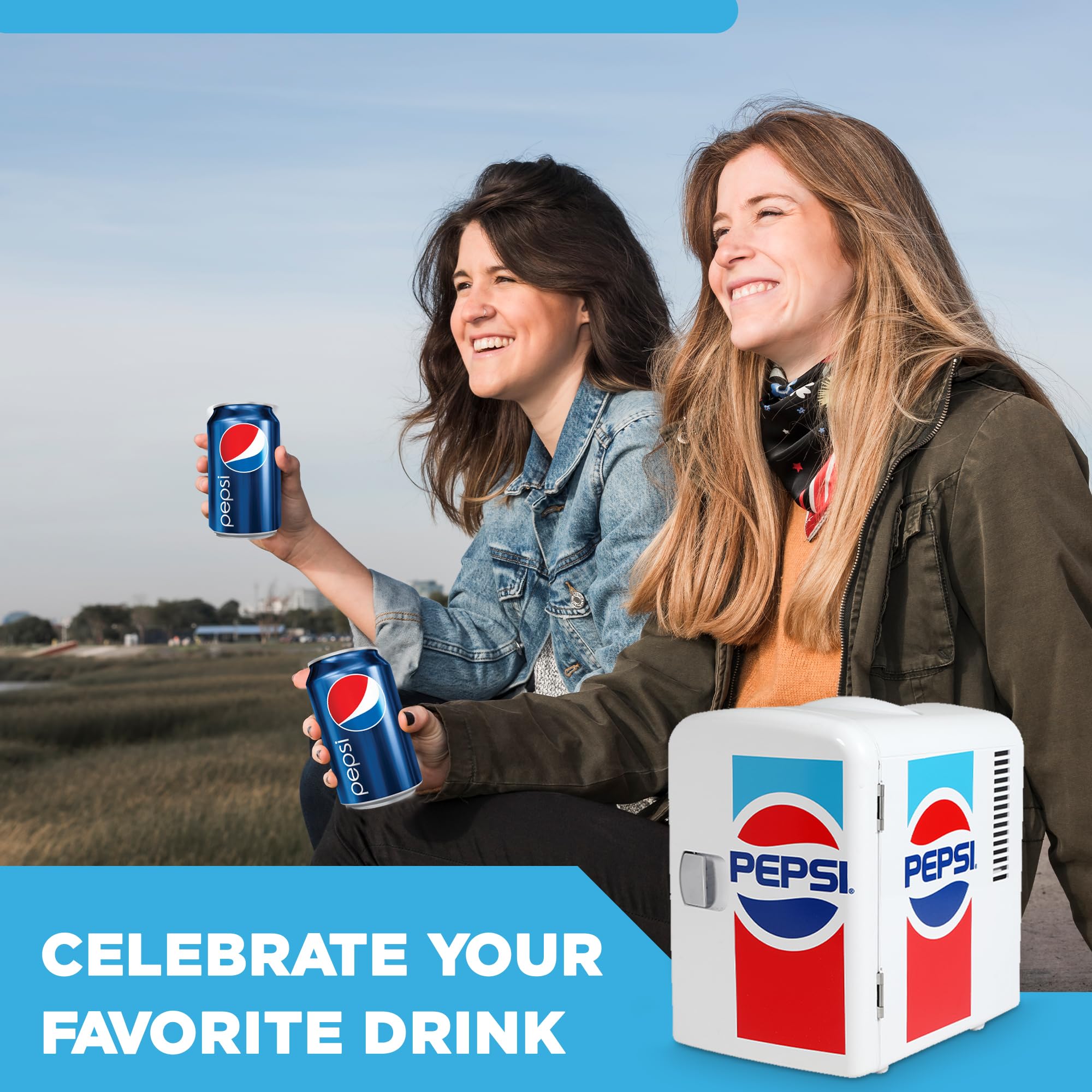 Curtis Mis138Pep Pepsi Retro Logo, Mini Portable Compact Personal Fridge Cooler, 4 Liter Capacity Chills Six 12 Oz Cans, 100% Fr