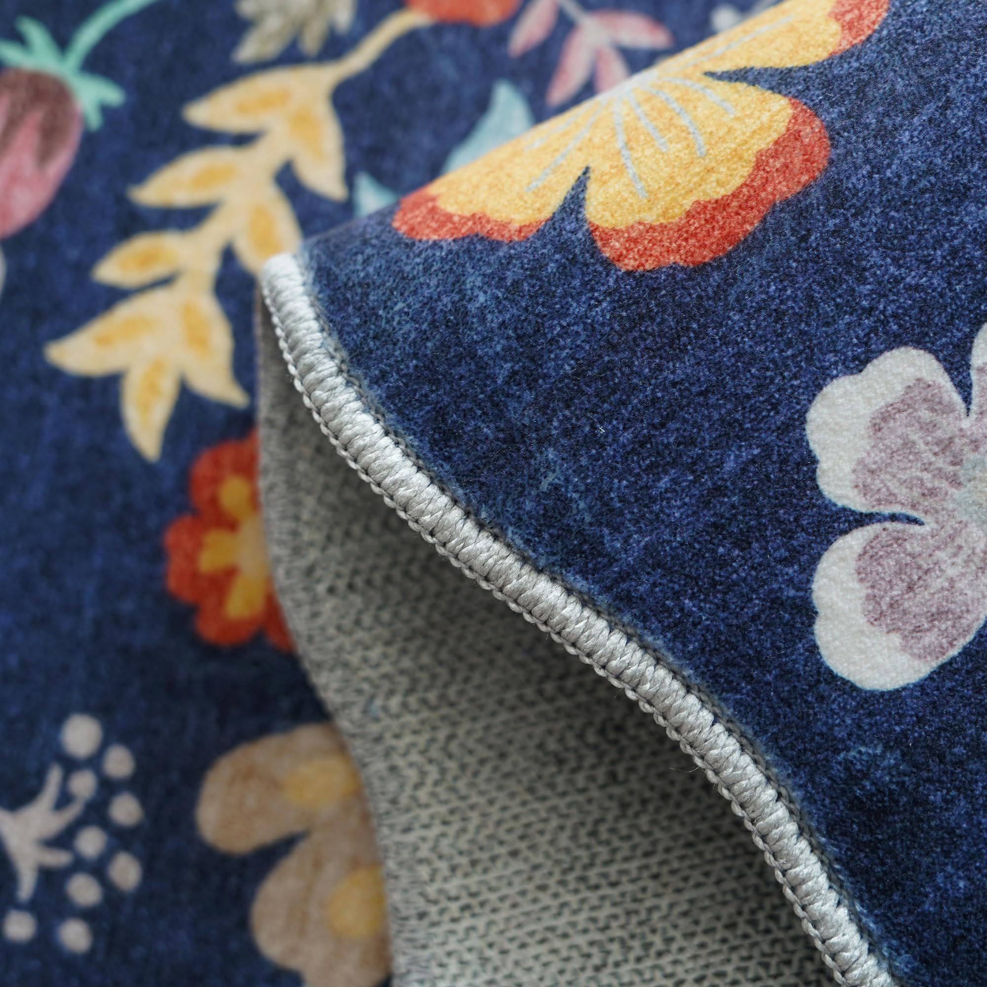 Washable Non-Slip Runner Rug 2x8: Water-Resistant Floral Kitchen Rug Indoor Low Pile Floor Mat for Living Room Bedroom Dining Ro