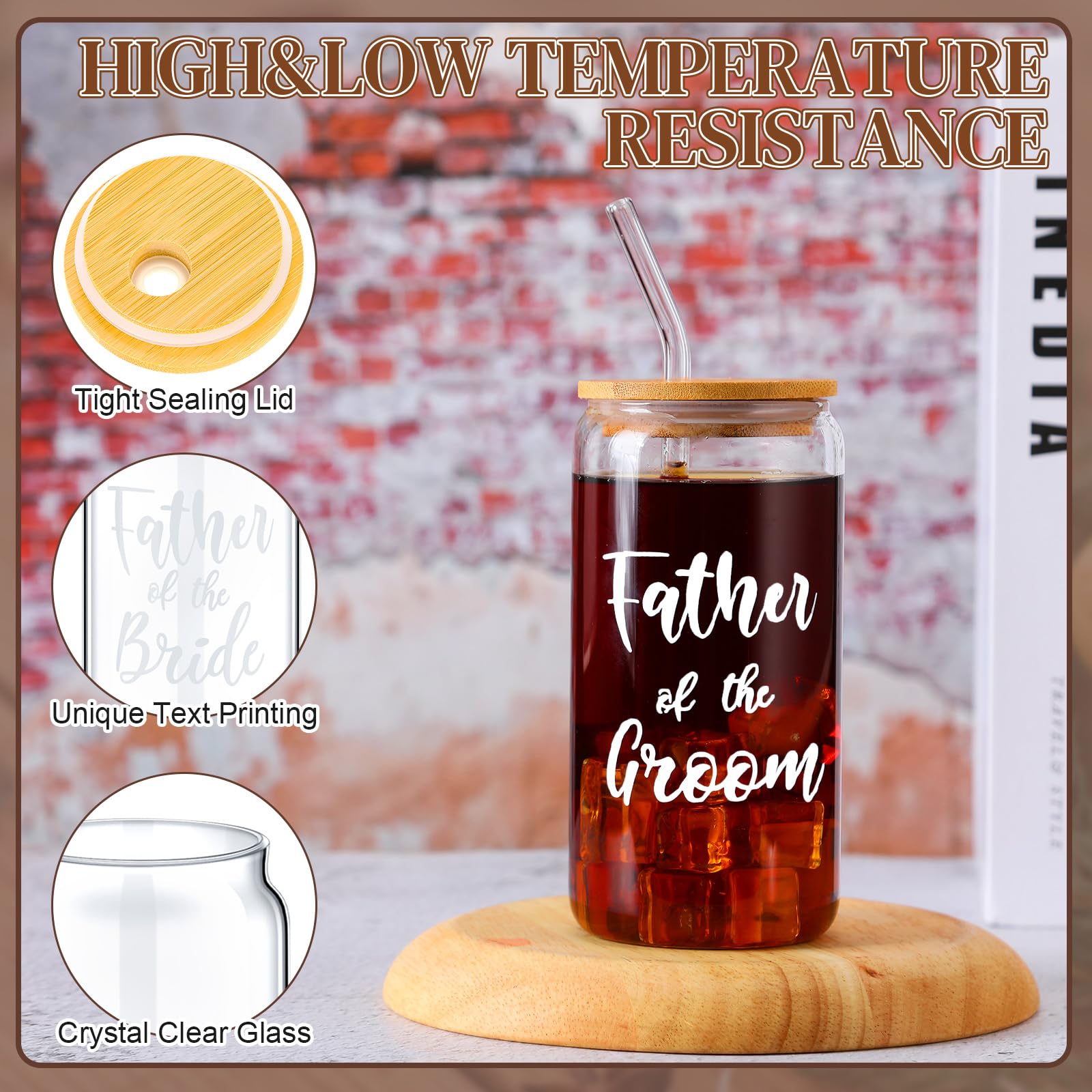 2 Sets Mother Of The Groom Glass Cups With Lids And Straws, Mother Of The Bride 16 Oz Iced Coffee Cups, Wedding Gifts For Bride