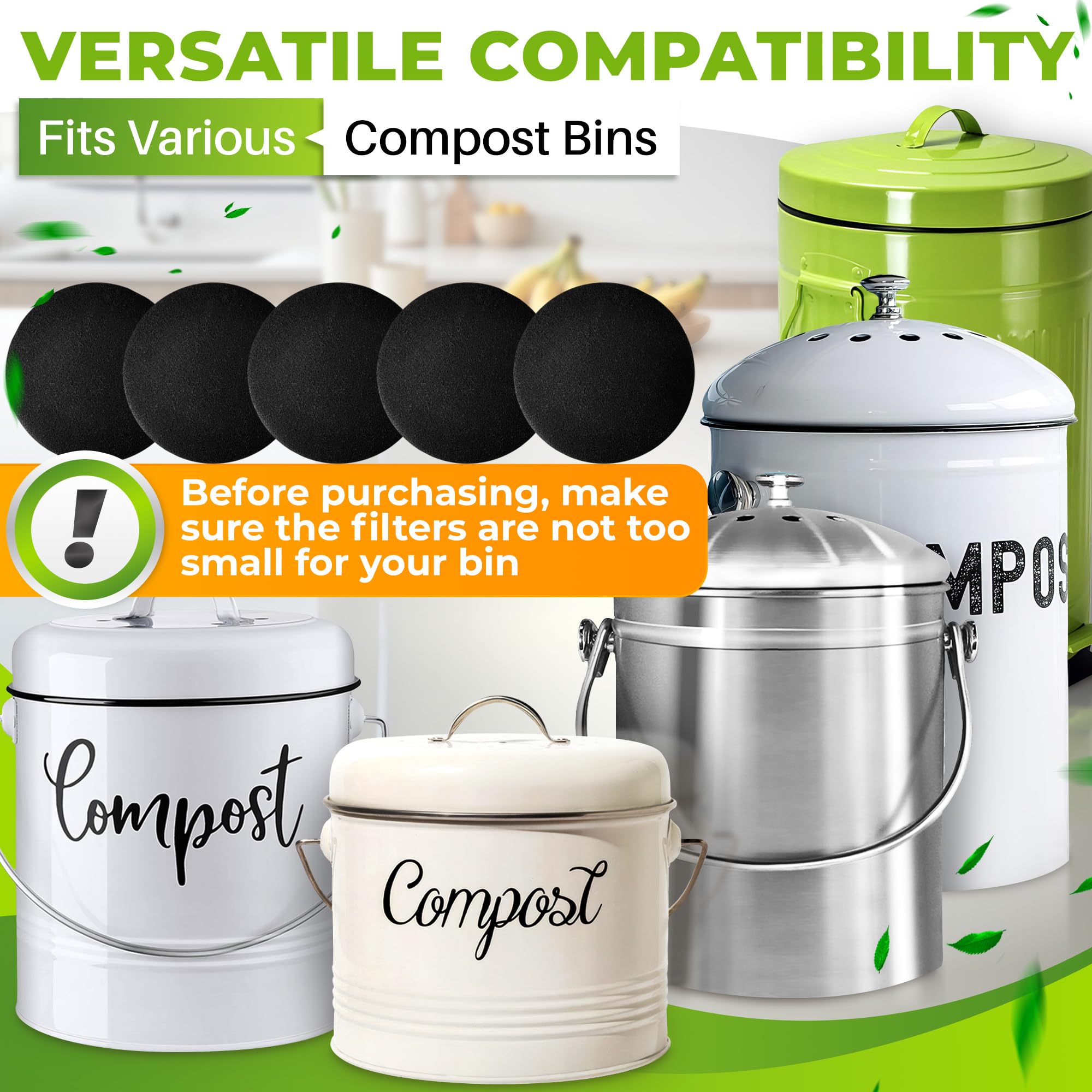 Charcoal Filters For Compost Bucket For Kitchen - 12Pcs Replacement Activated Charcoal Filter Kitchen Compost Bin 6.7 Inch - Gar