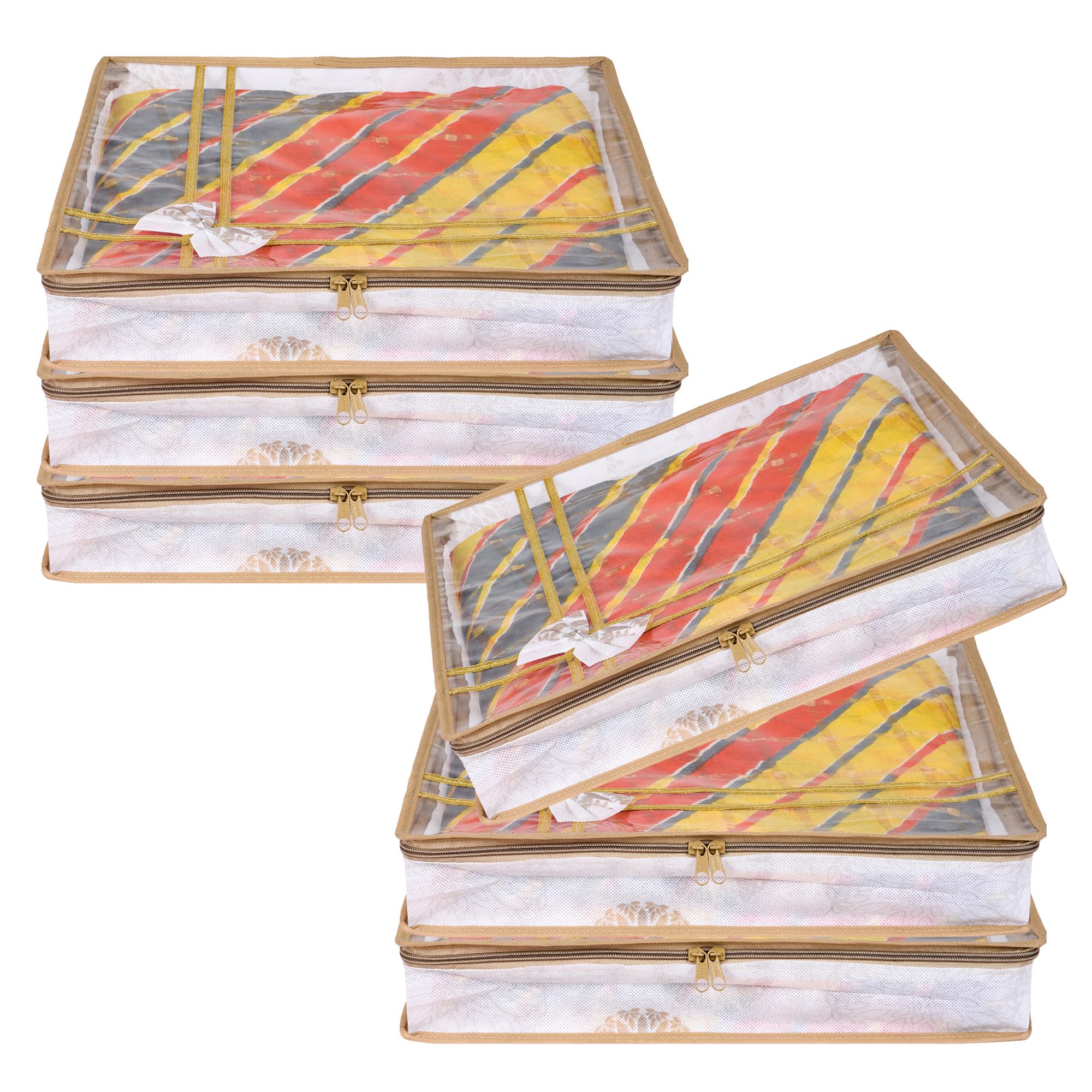 Kuber Industries Pack Of 6 Saree Storage Bag | 3 Inch | LightweightPortable Garments Bag | Non Woven Wardrobe Bag Set | Top Vis