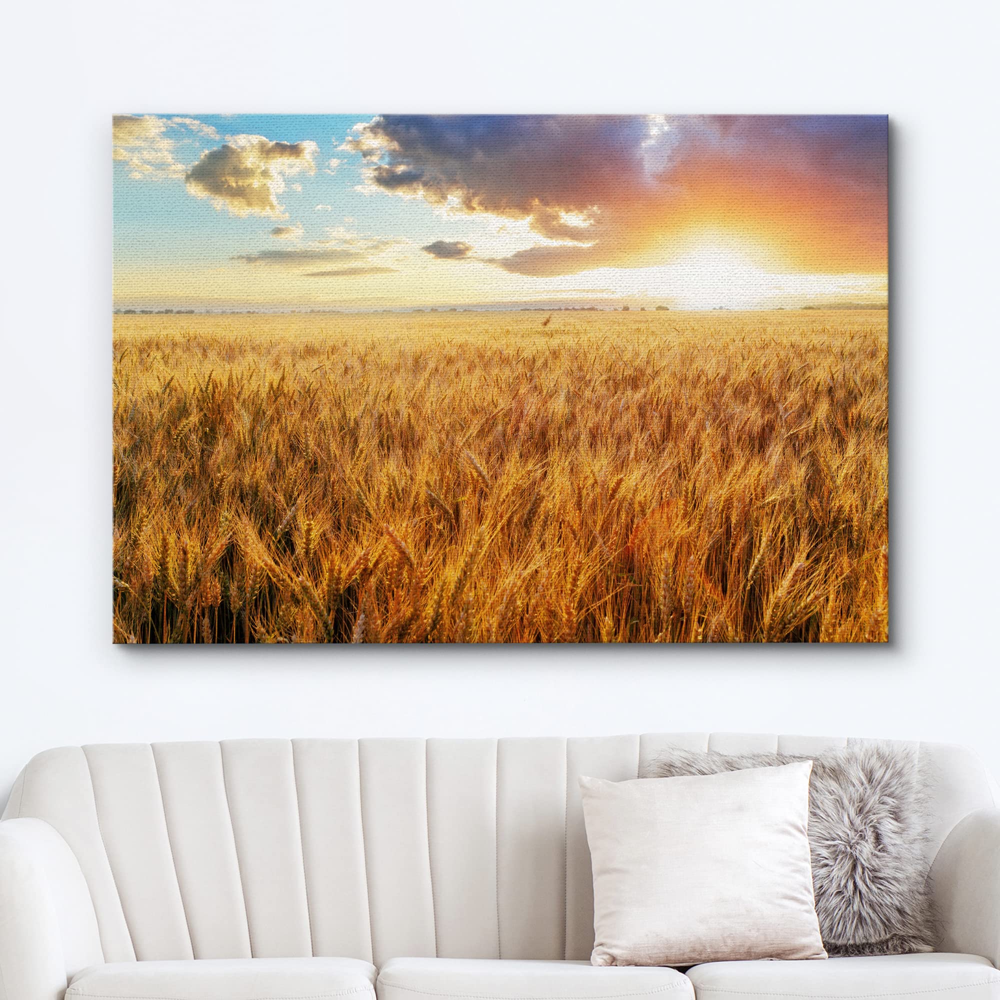 Canvas Prints Wall Art - Beautiful Scenery/Landscape Sunset Over Wheat Field | Modern Home Deoration/Wall Art Giclee Printing Wr