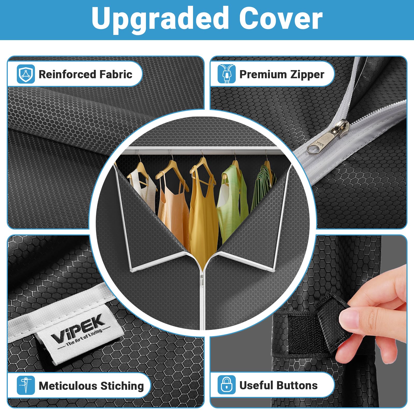 Vipek V7C Basic Garment Rack With Cover Portable Closets For Hanging Clothes, Heavy Duty Clothes Rack With Shelves Metal Closet