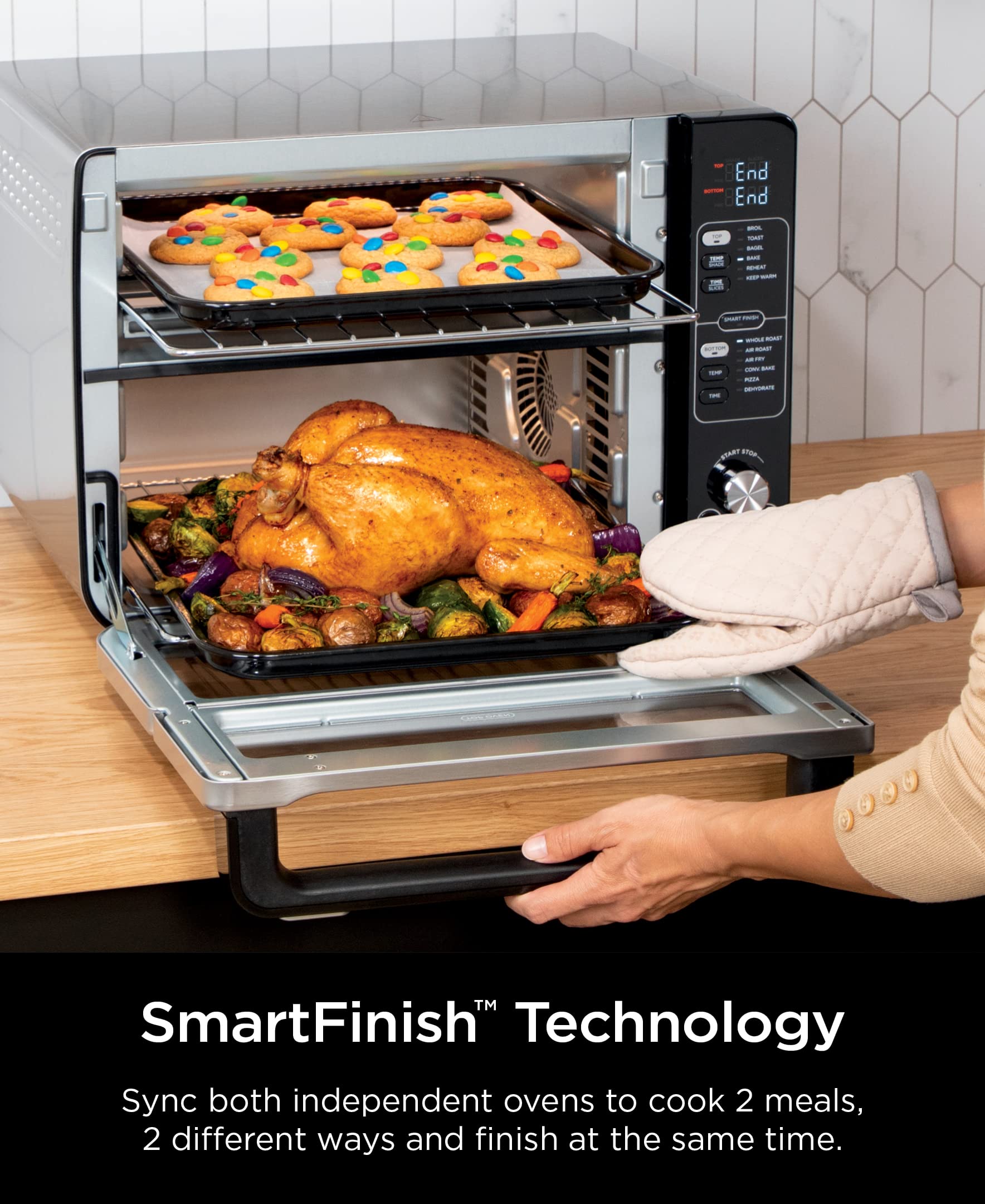 Ninja Dct401 12-In-1 Double Oven With Flexdoor, Flavorseal & Smart Finish, Rapid Top Convection And Air Fry Bottom , Bake, Roast